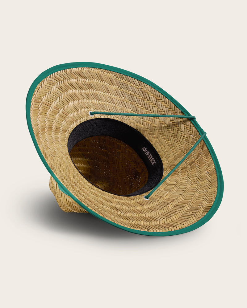 Hemlock Emerald straw lifeguard hat with emerald color detailed view
