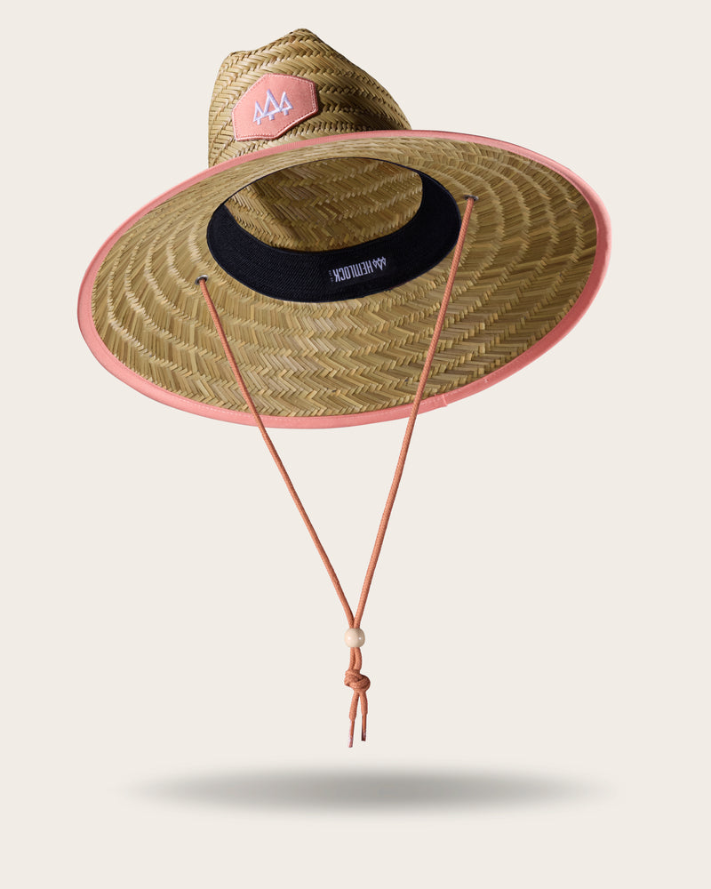 Hemlock Guava straw lifeguard hat with coral color