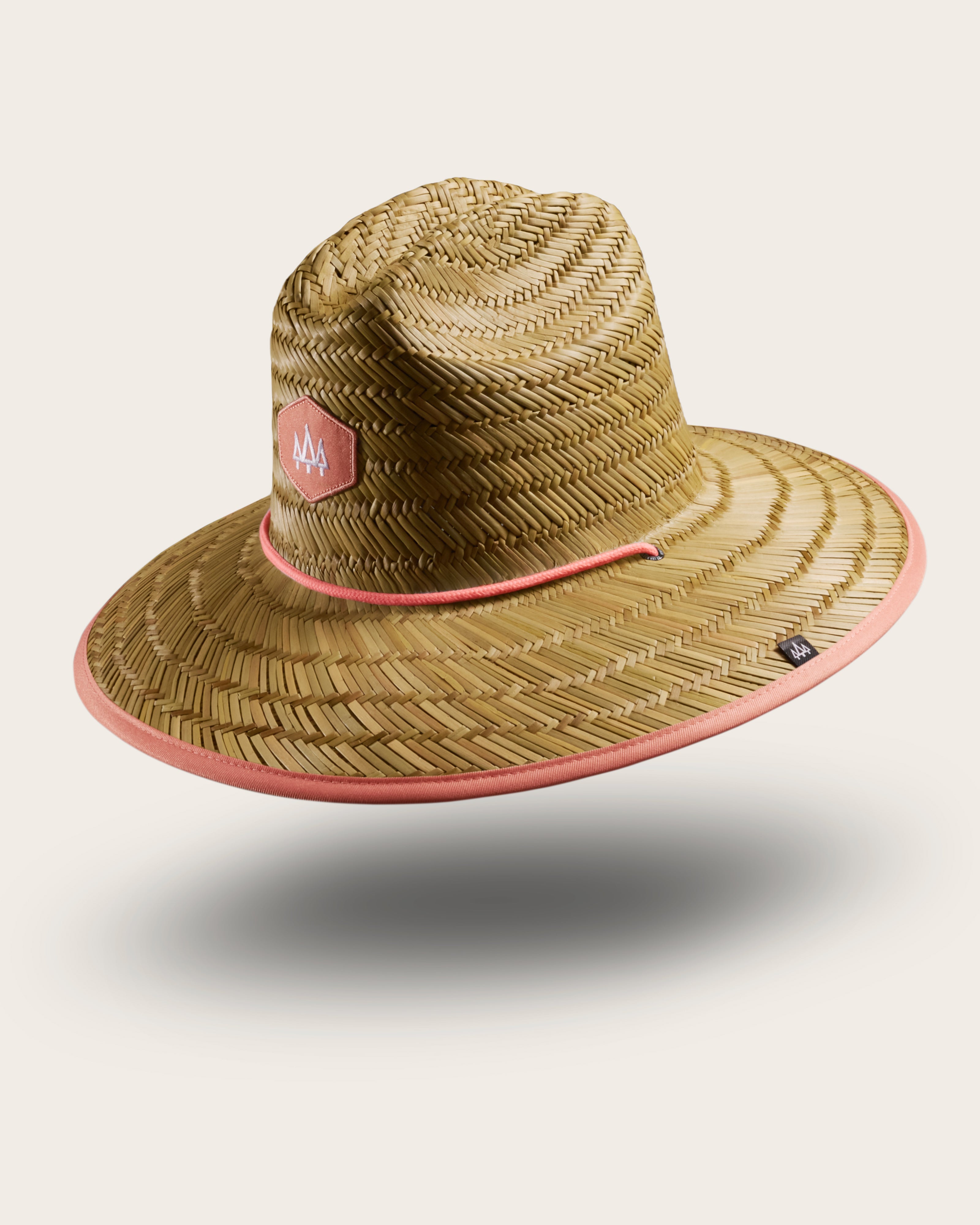 Hemlock Guava straw lifeguard hat with coral color with patch