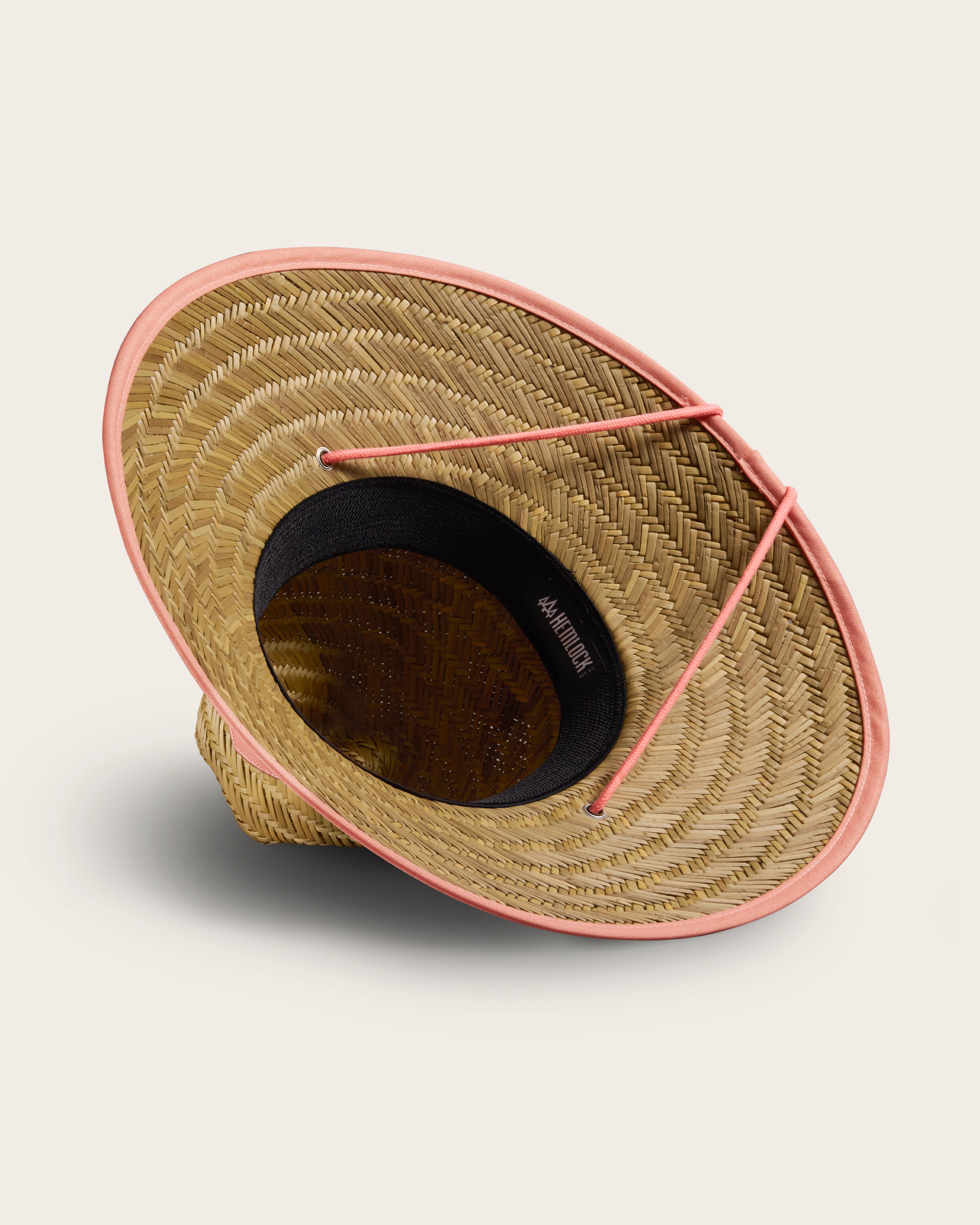 Hemlock Guava straw lifeguard hat with coral color detailed view
