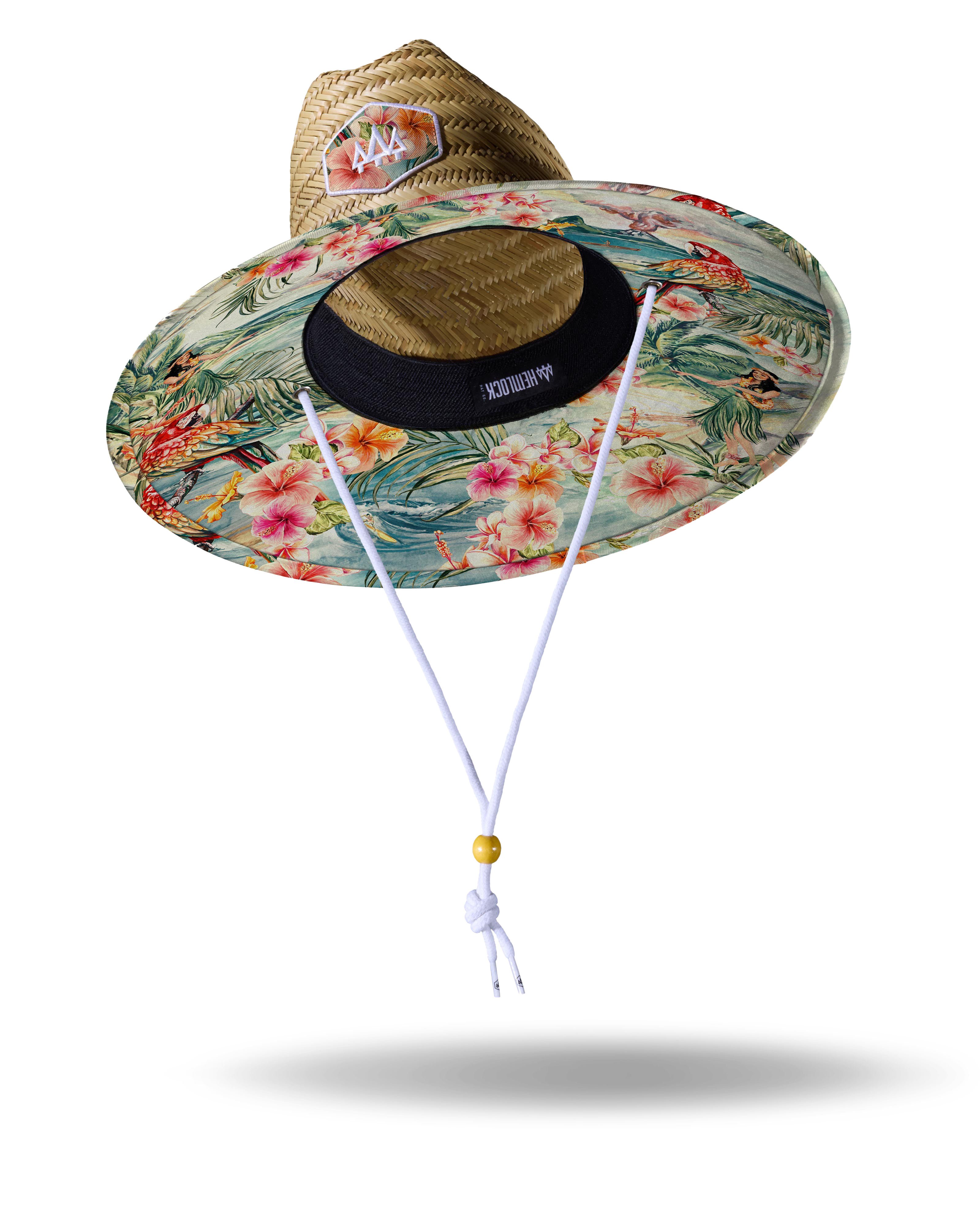 Hemlock Hanalei straw lifeguard hat with hula pattern