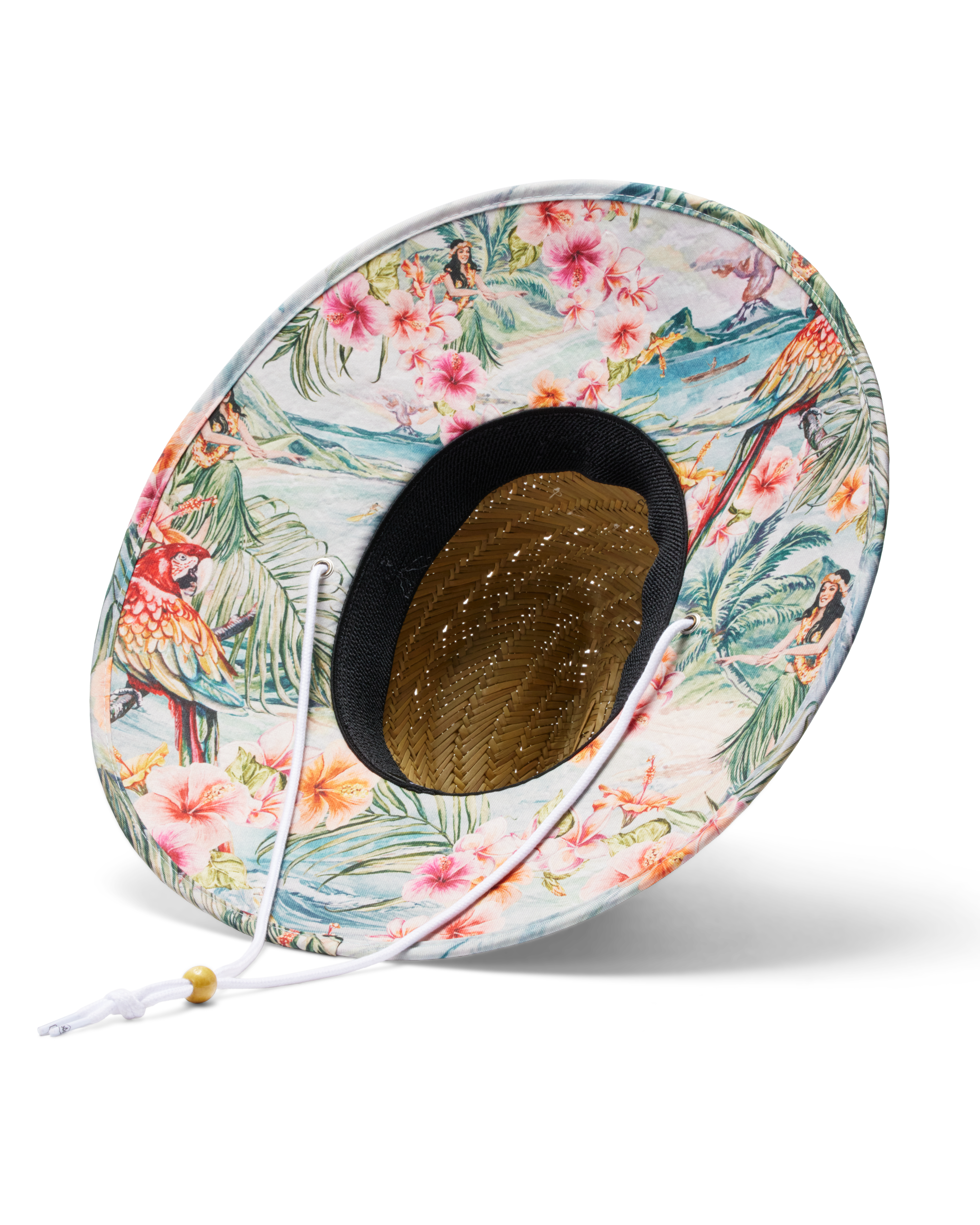 Hemlock Hanalei straw lifeguard hat with hula pattern detailed view