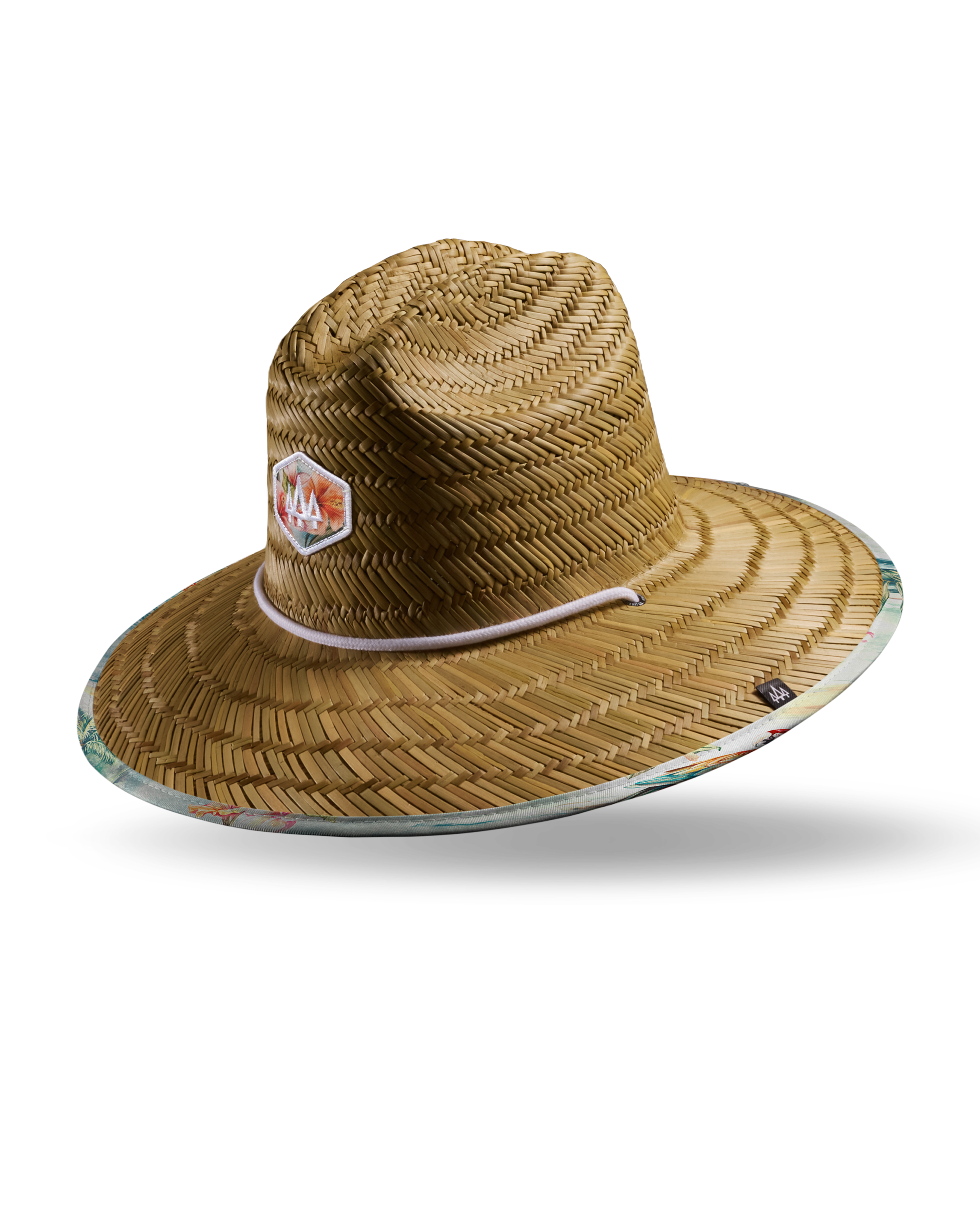 Hemlock Hanalei straw lifeguard hat with hula pattern with patch