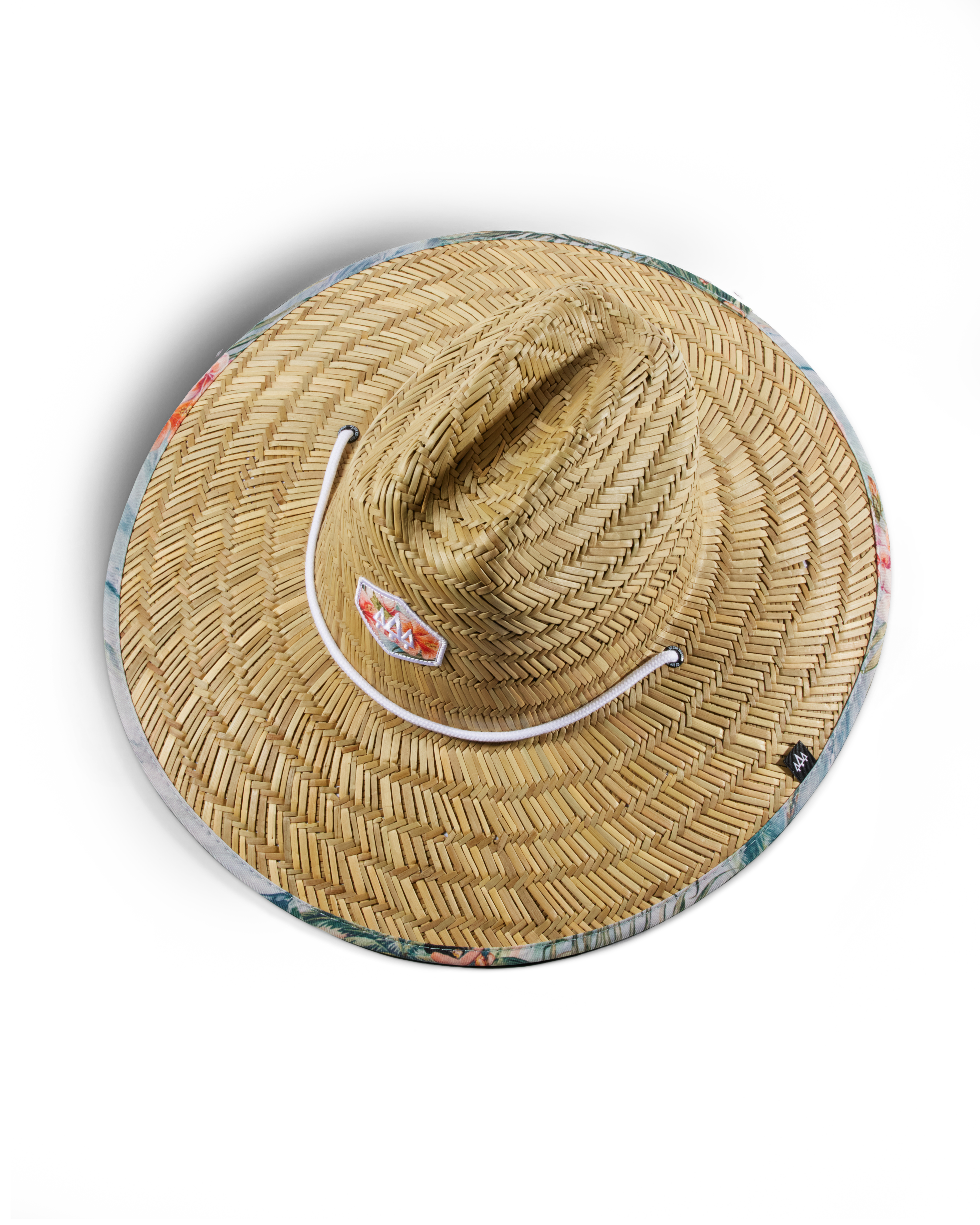 Hemlock Hanalei straw lifeguard hat with hula pattern top of hat