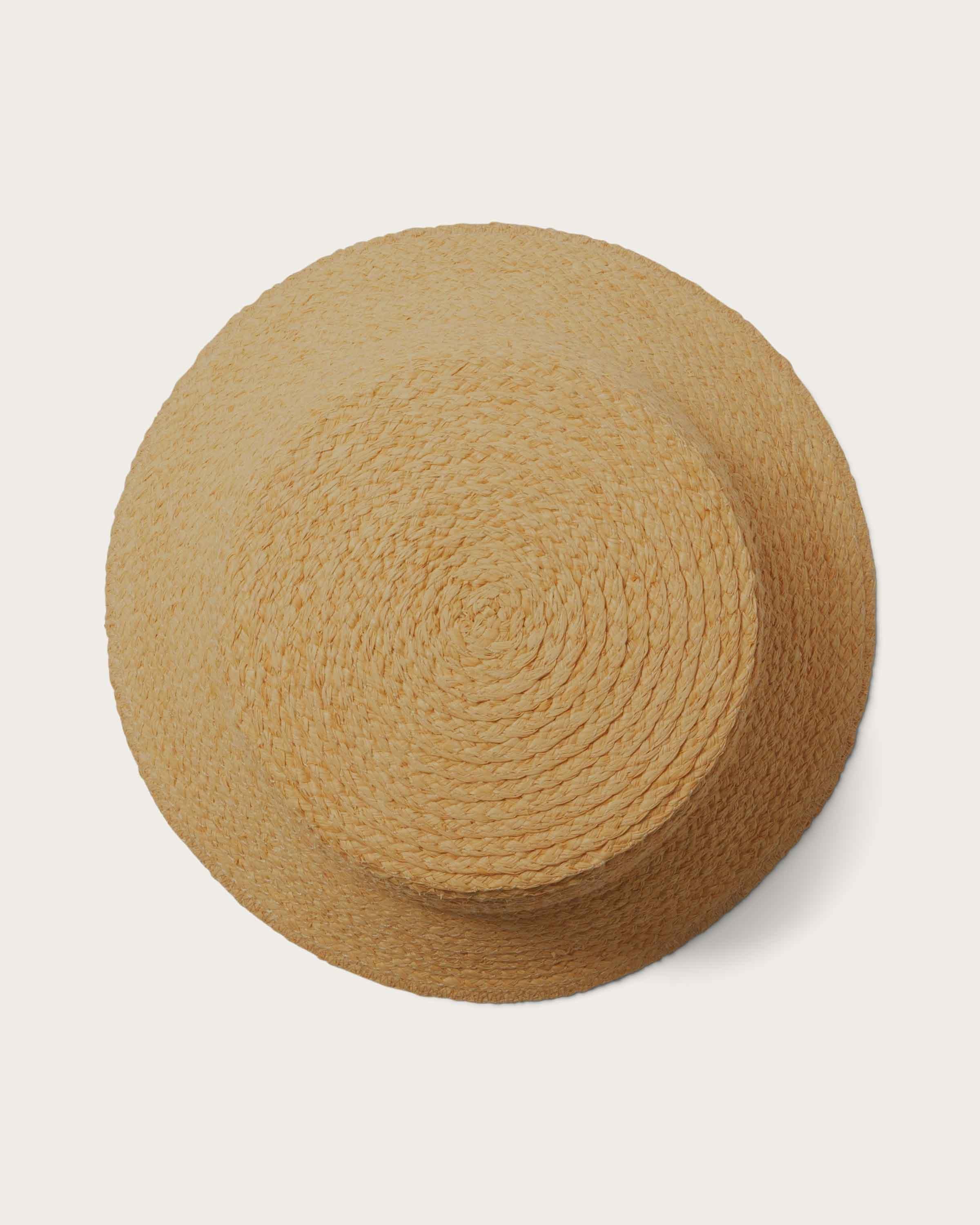 Hemlock Haven Straw Bucket Hat in Fawn top of hat