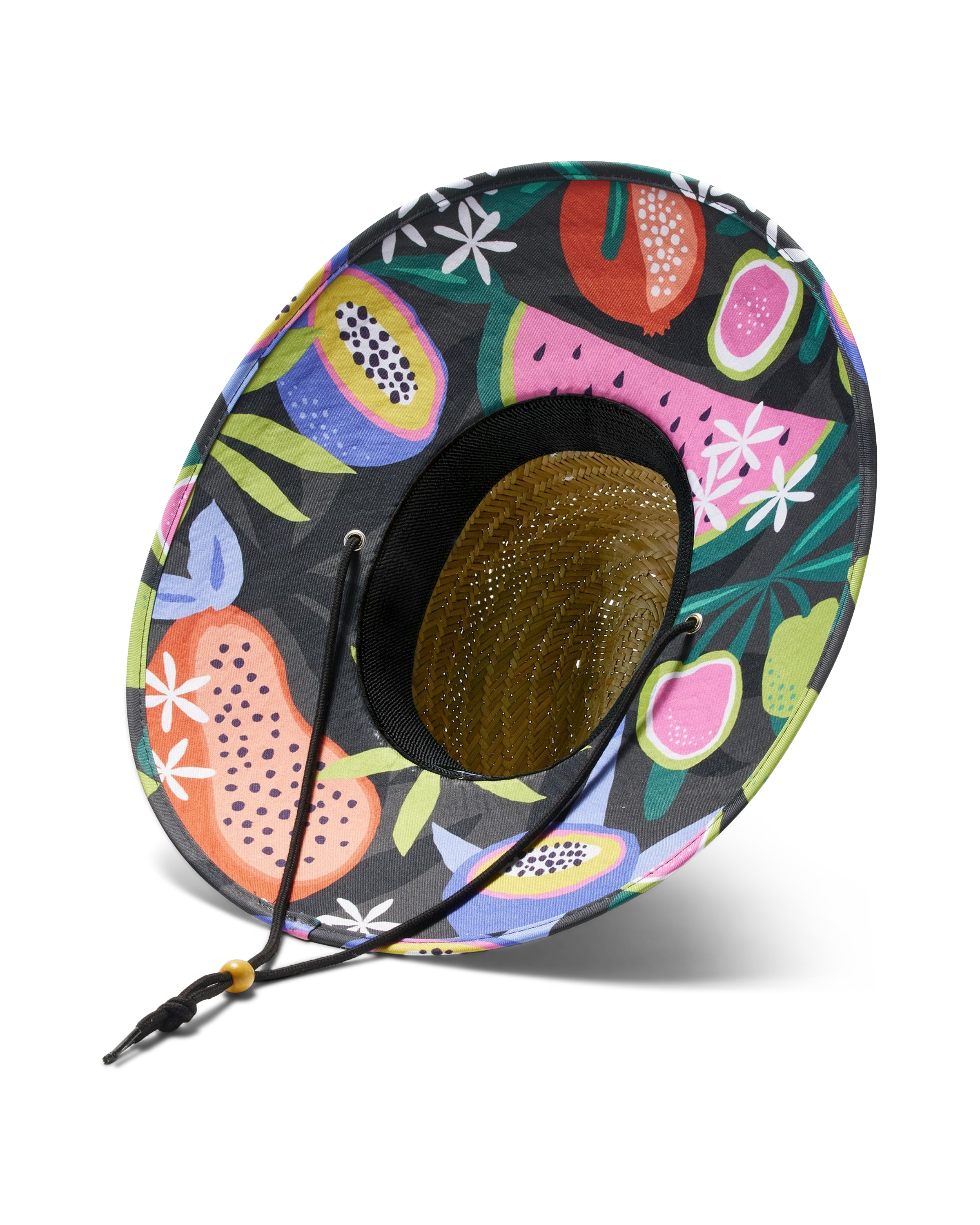 Hemlock Blend straw lifeguard hat with fruit pattern detailed view