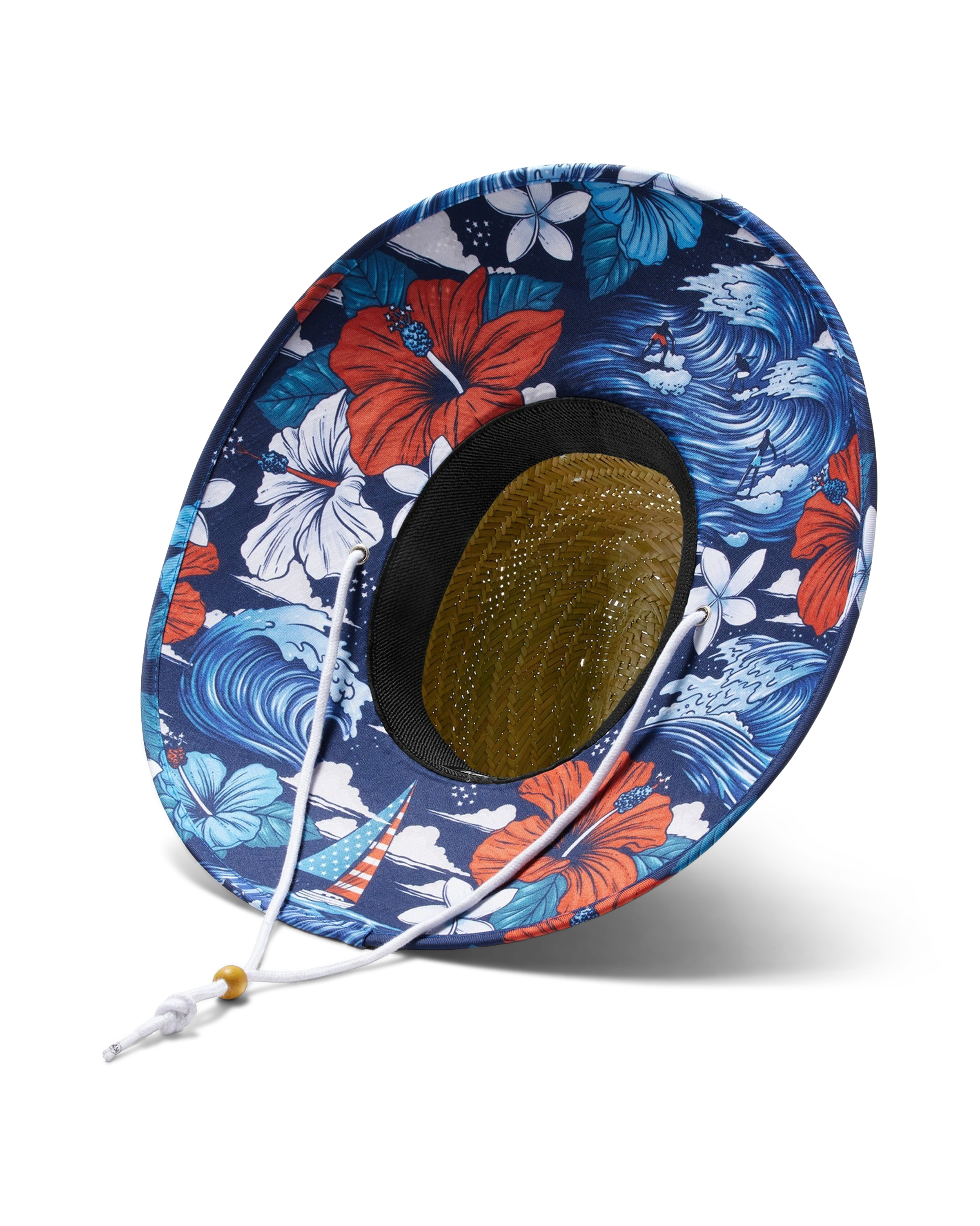  Hemlock Midway straw lifeguard hat with USA floral pattern detailed view