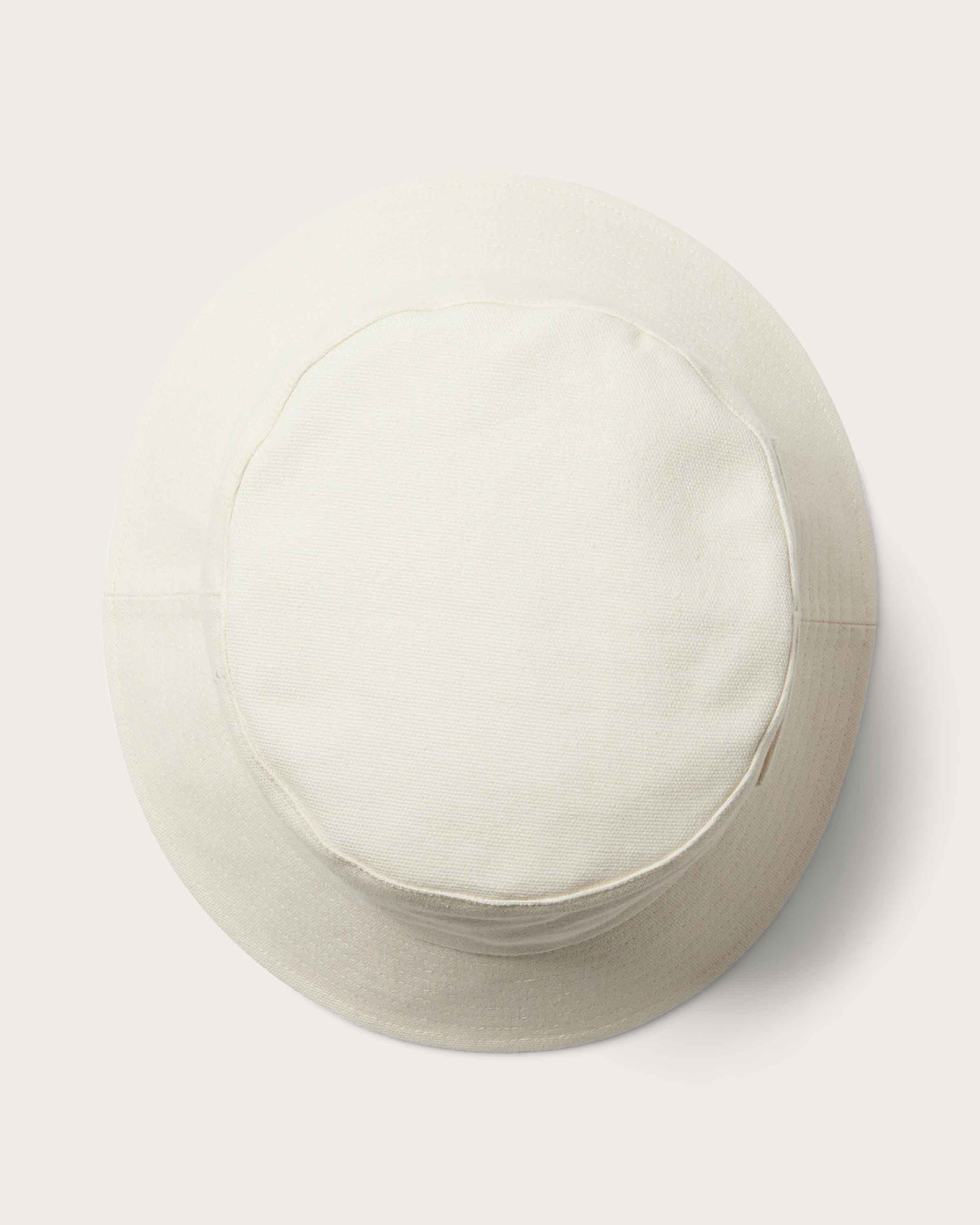 Hemlock Isle Cotton Bucket Hat in Bone top of hat