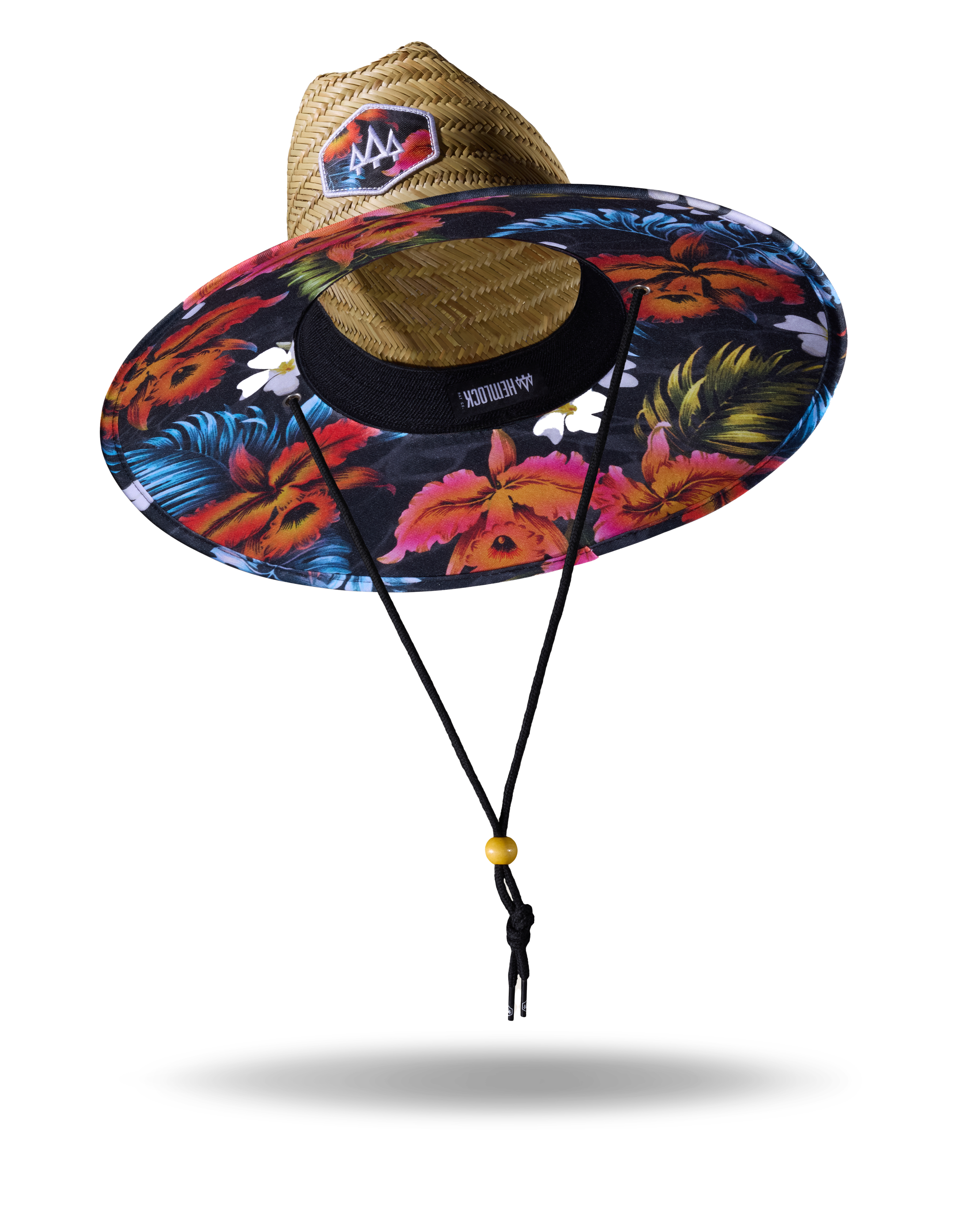 Hemlock Kailua straw lifeguard hat with hawaiian floral pattern