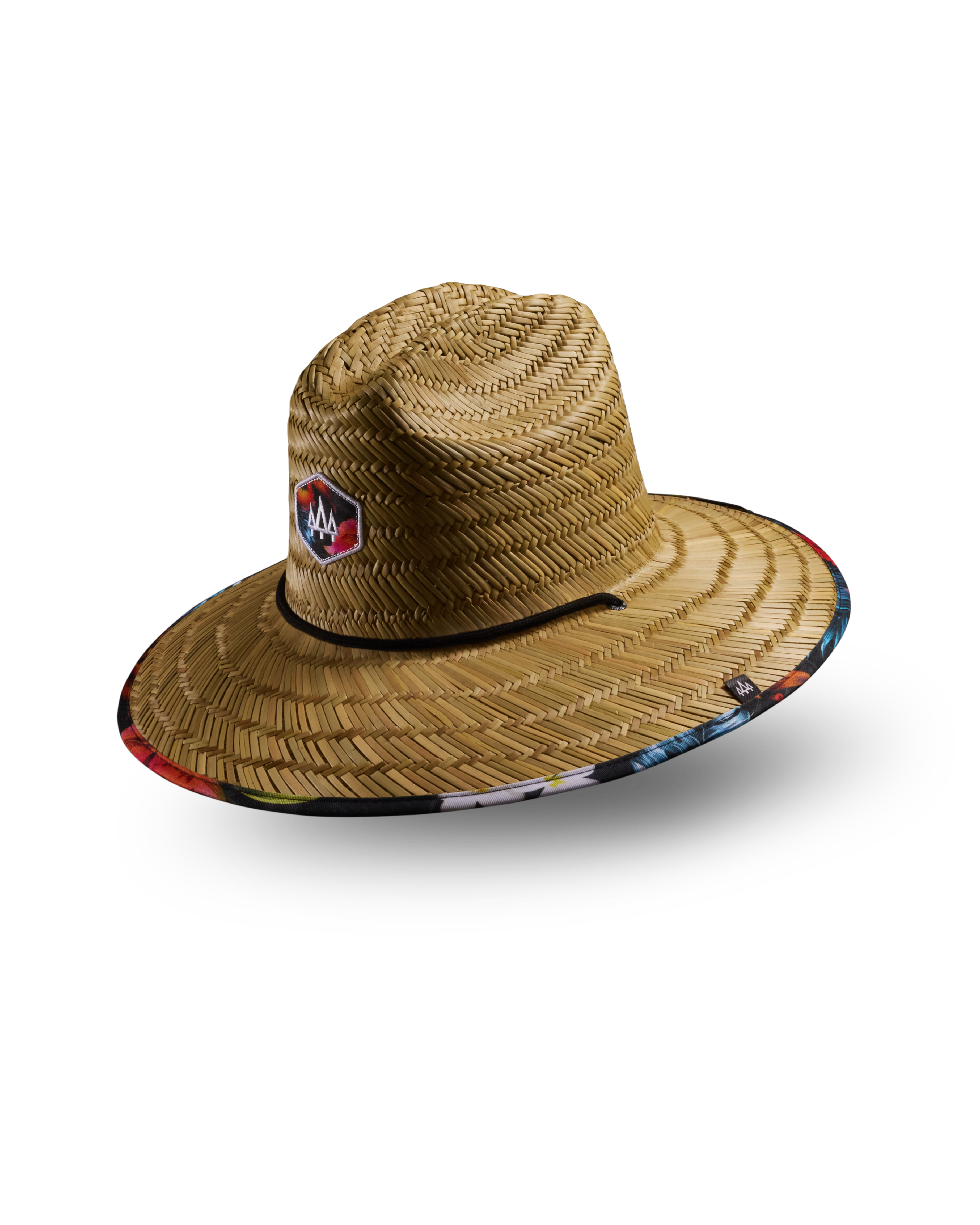 Hemlock Kailua straw lifeguard hat with hawaiian floral pattern with patch