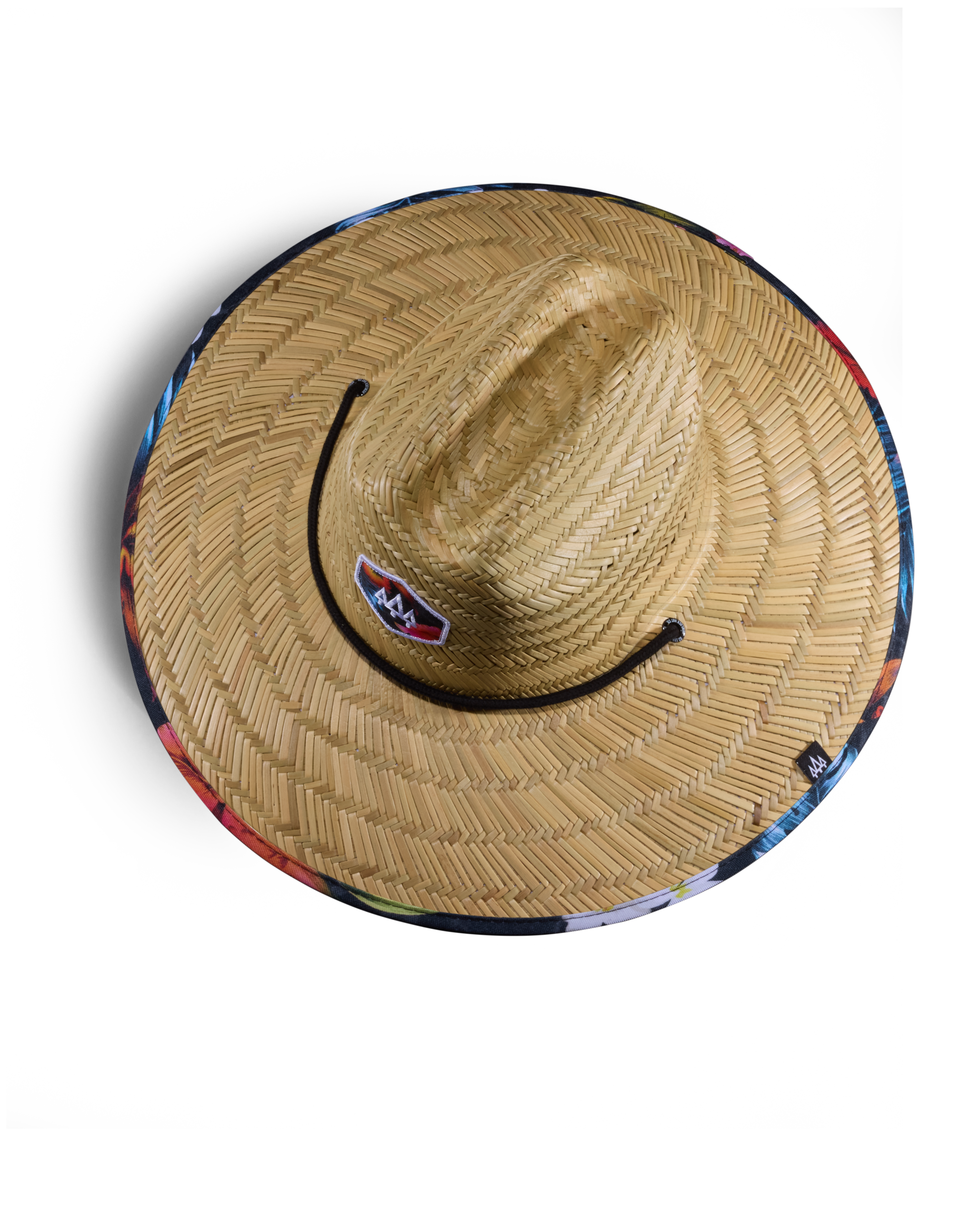 Hemlock Kailua straw lifeguard hat with hawaiian floral pattern top of hat
