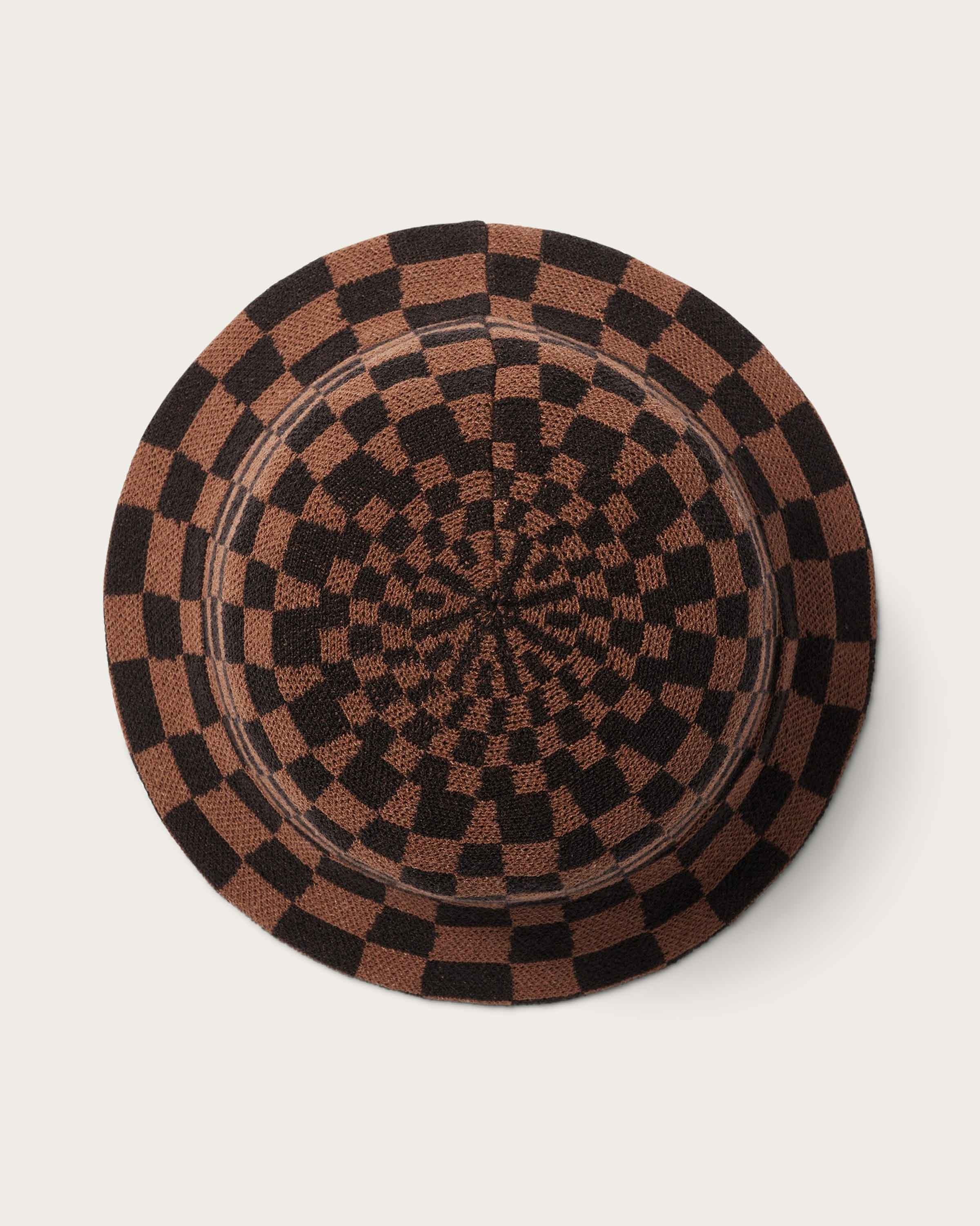 Hemlock Kennedy Cotton Bucket Hat in Brown Check top of hat