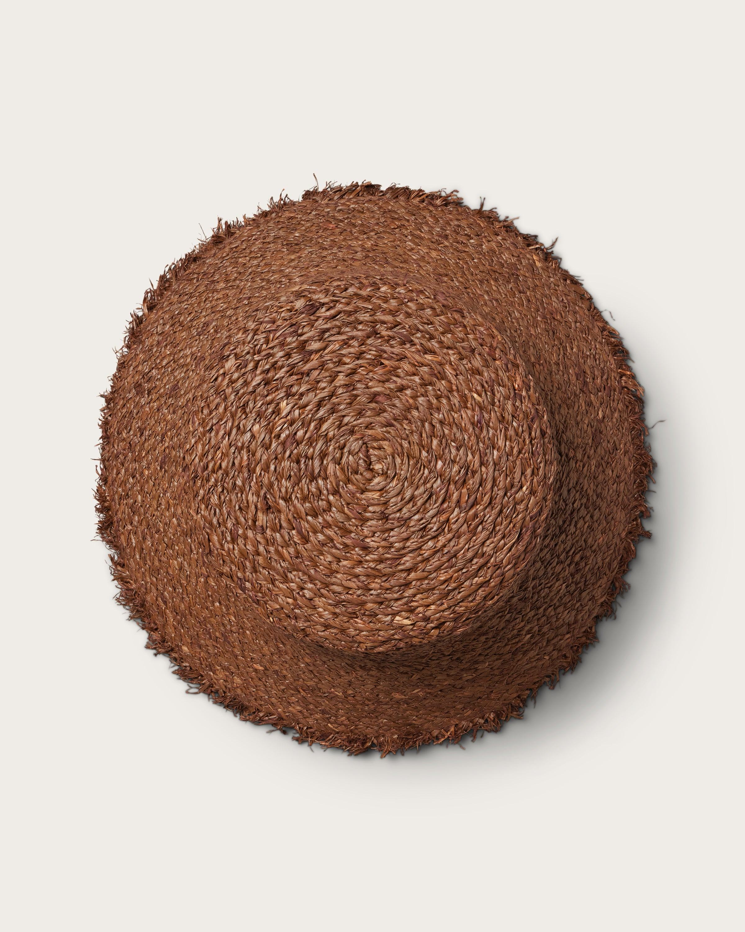 Hemlock Lenny Straw Bucket Hat in Mocha top of hat