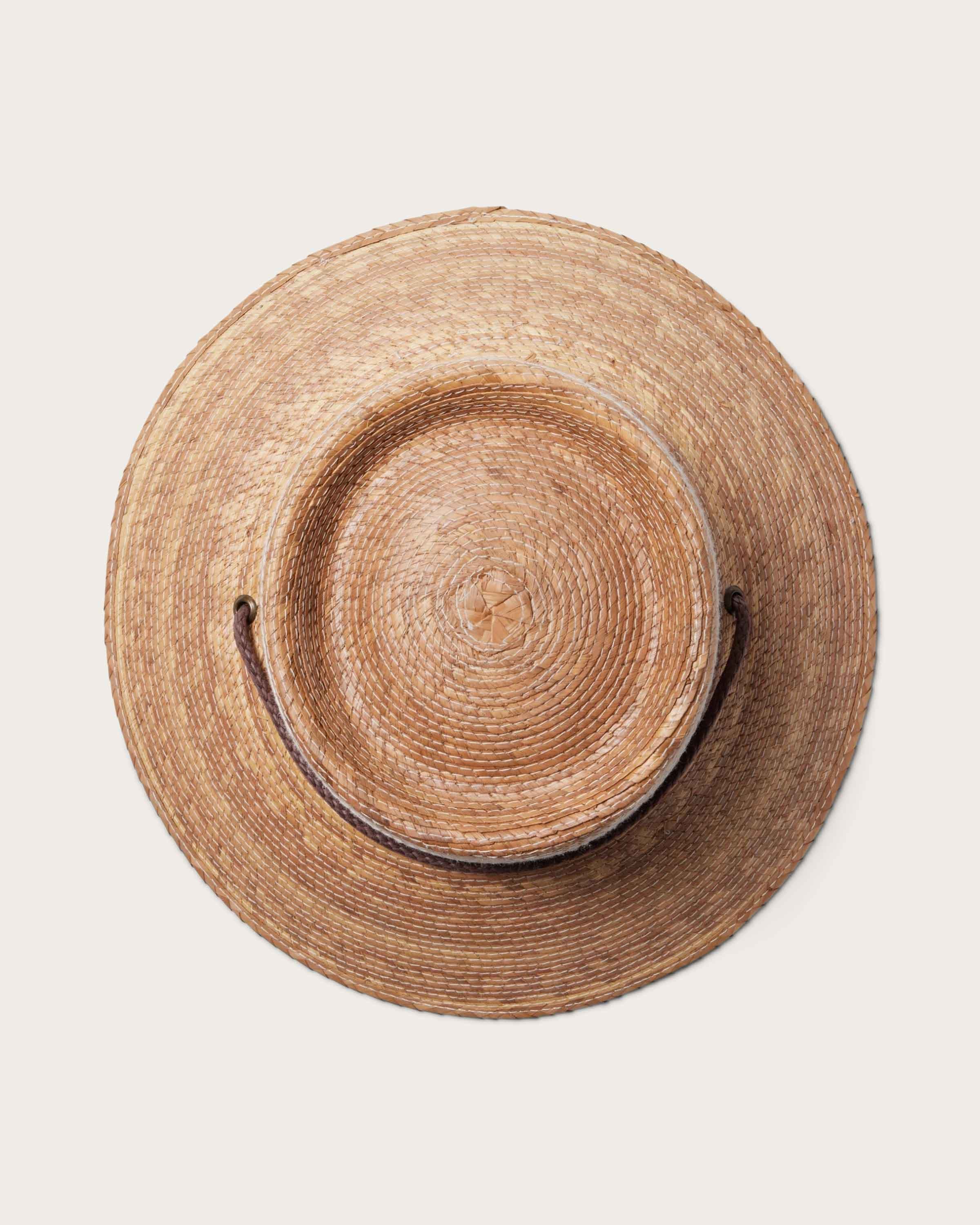 Hemlock Leon Straw Bucket Hat in Toast top of hat