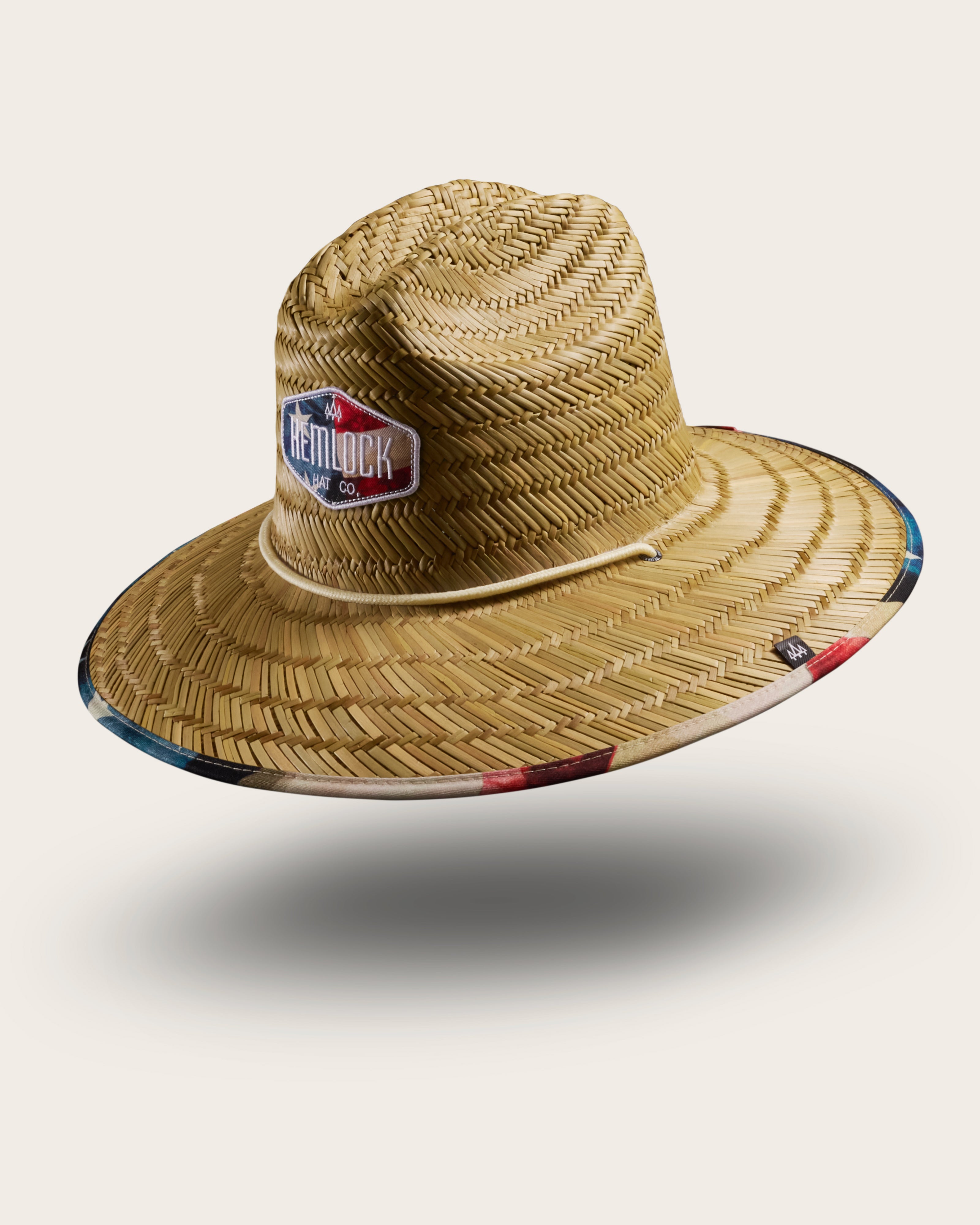 Hemlock Liberty straw lifeguard hat with USA flag pattern with patch