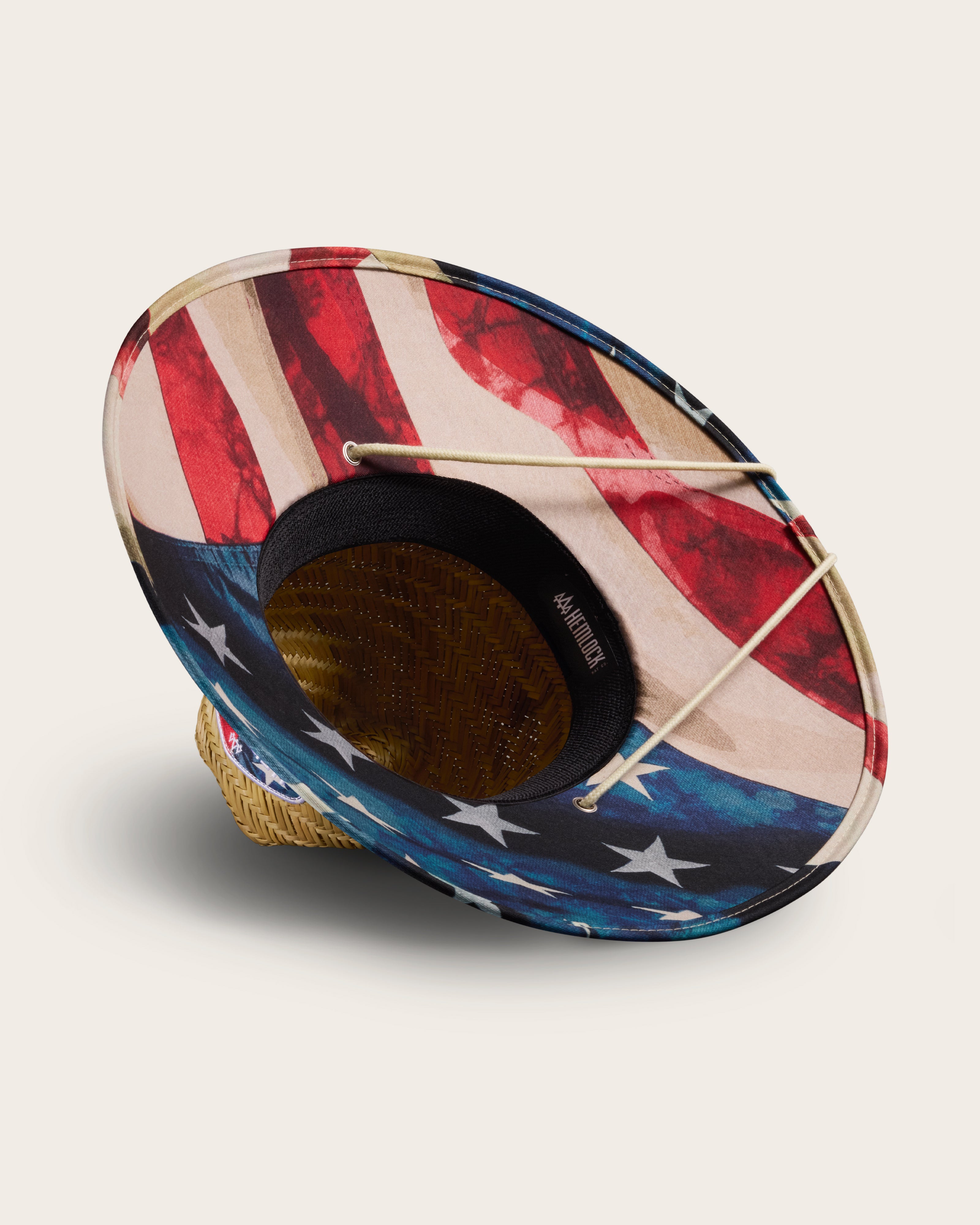 Hemlock Liberty straw lifeguard hat with USA flag pattern detailed view