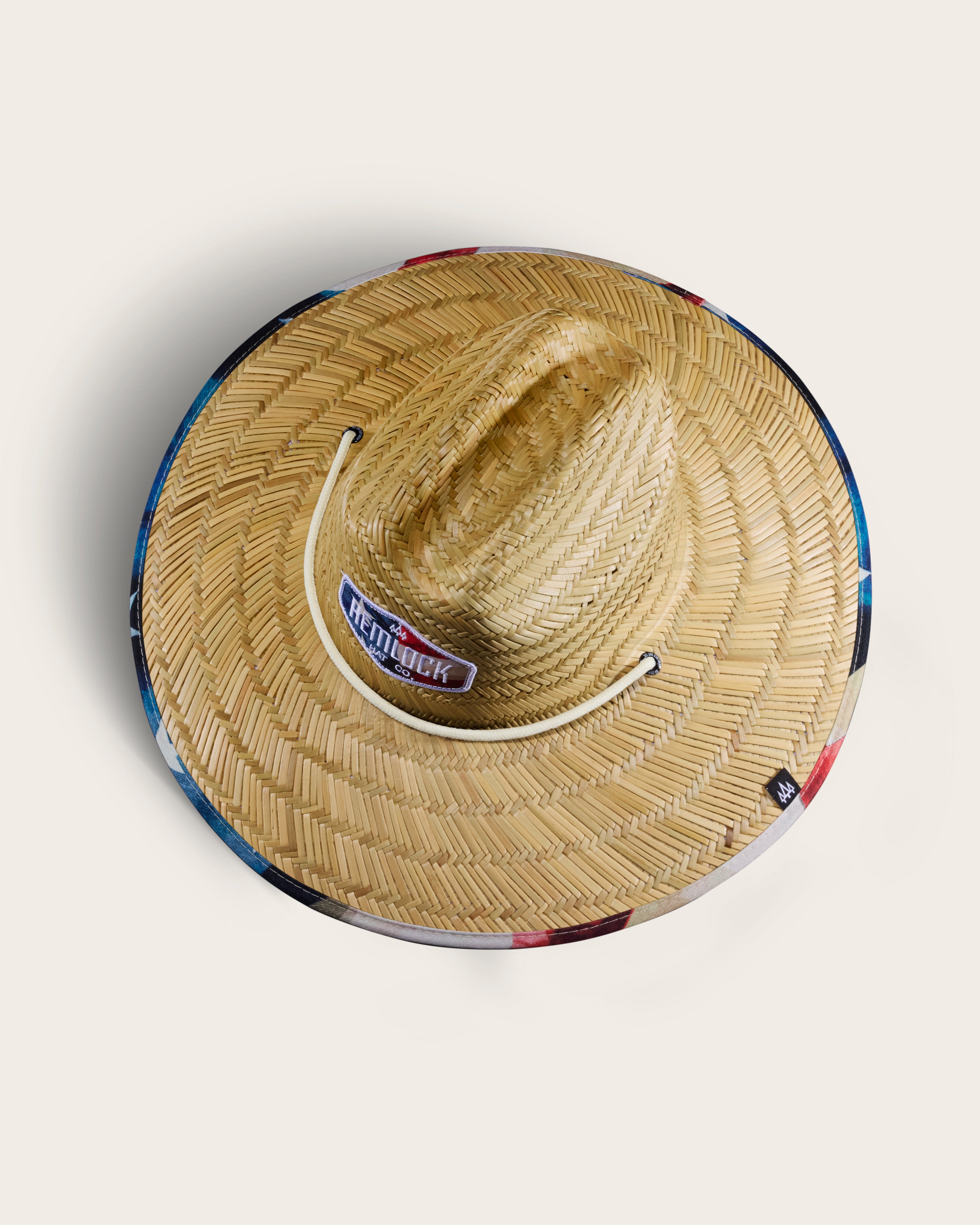 Hemlock Liberty straw lifeguard hat with USA flag pattern top of hat