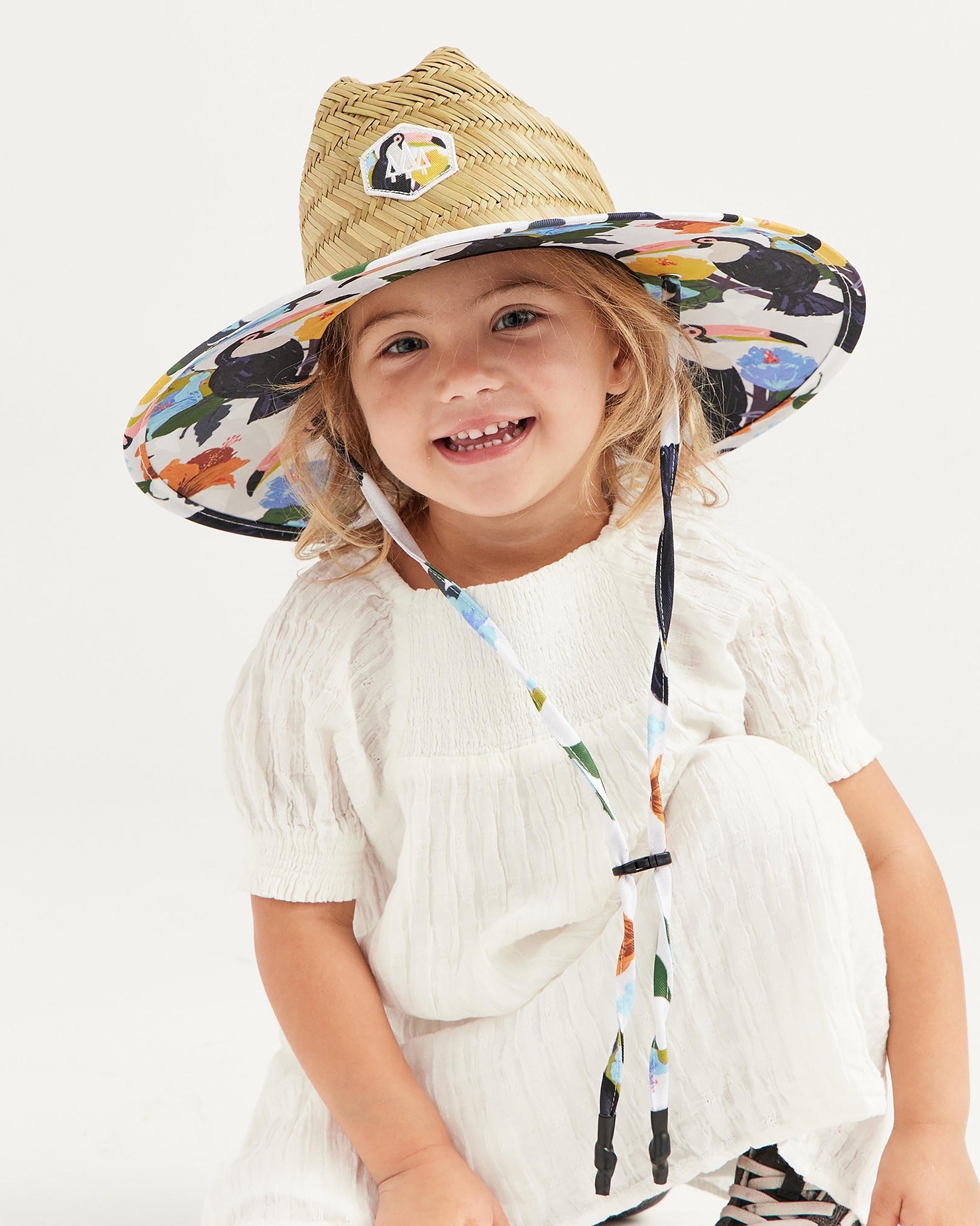Hemlock little girl model wearing the Sammy Straw Little Kids Lifeguard Hat