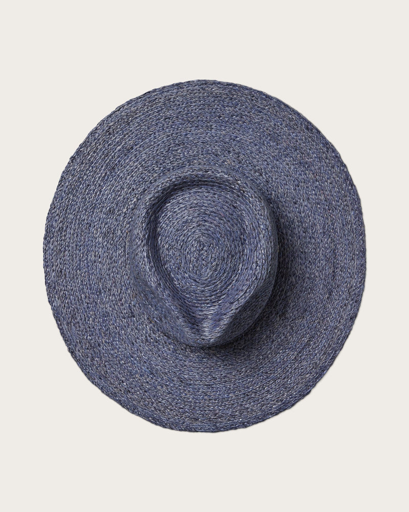 Hemlock Logan Straw Fedora in Smoky Blue top of hat