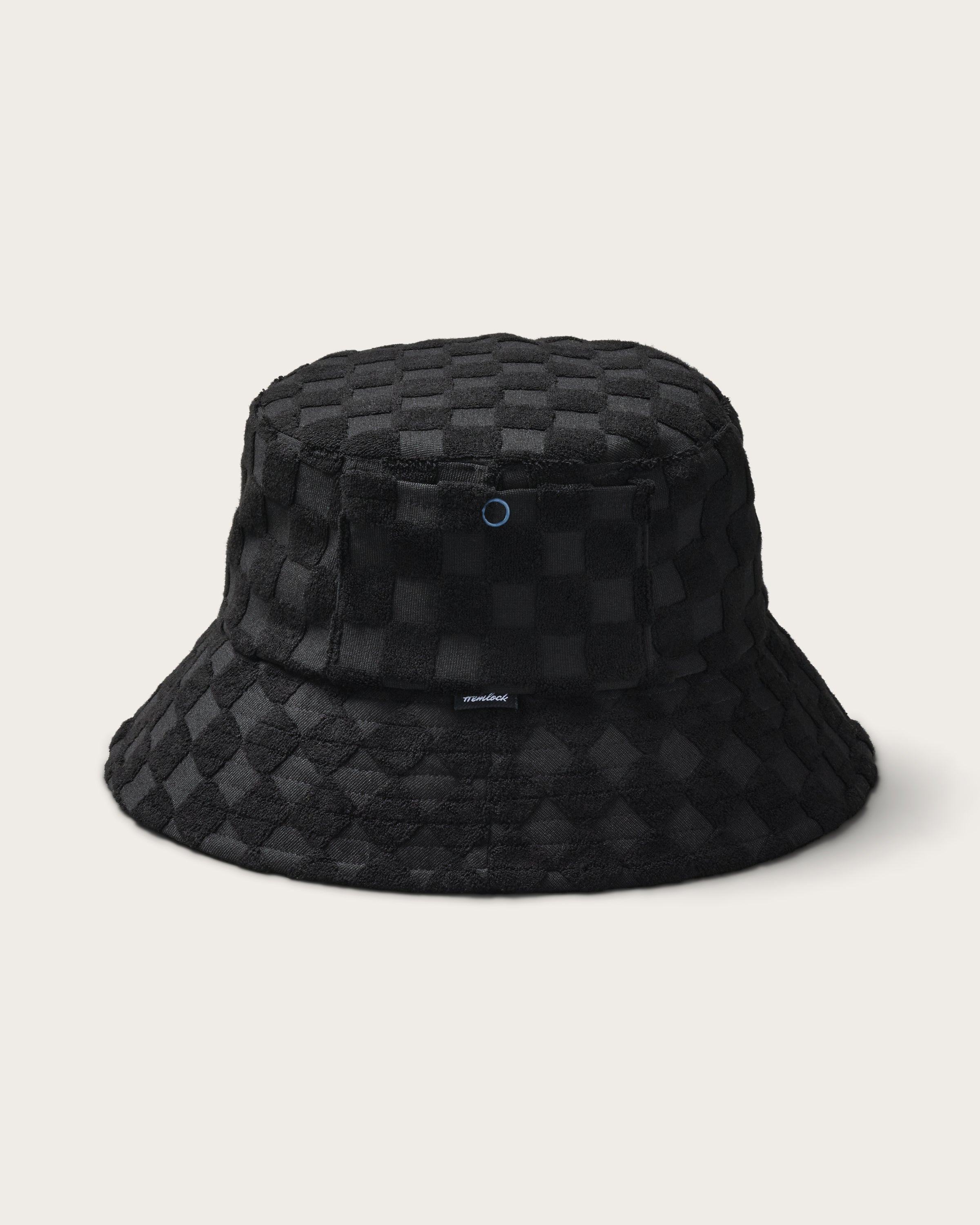 Hemlock Marina Terry Bucket Hat in Black Check side profile