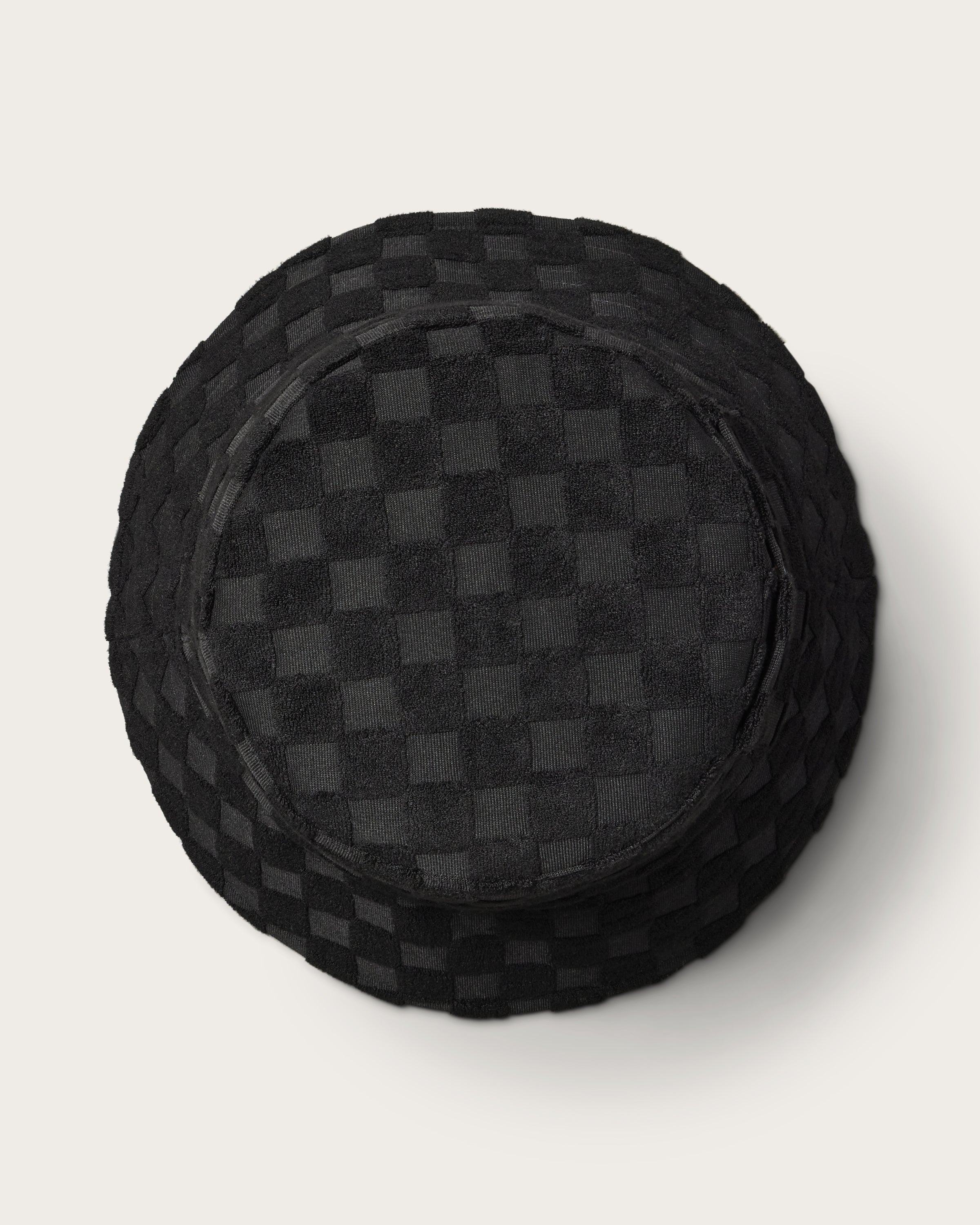Hemlock Marina Terry Bucket Hat in Black Check top of hat