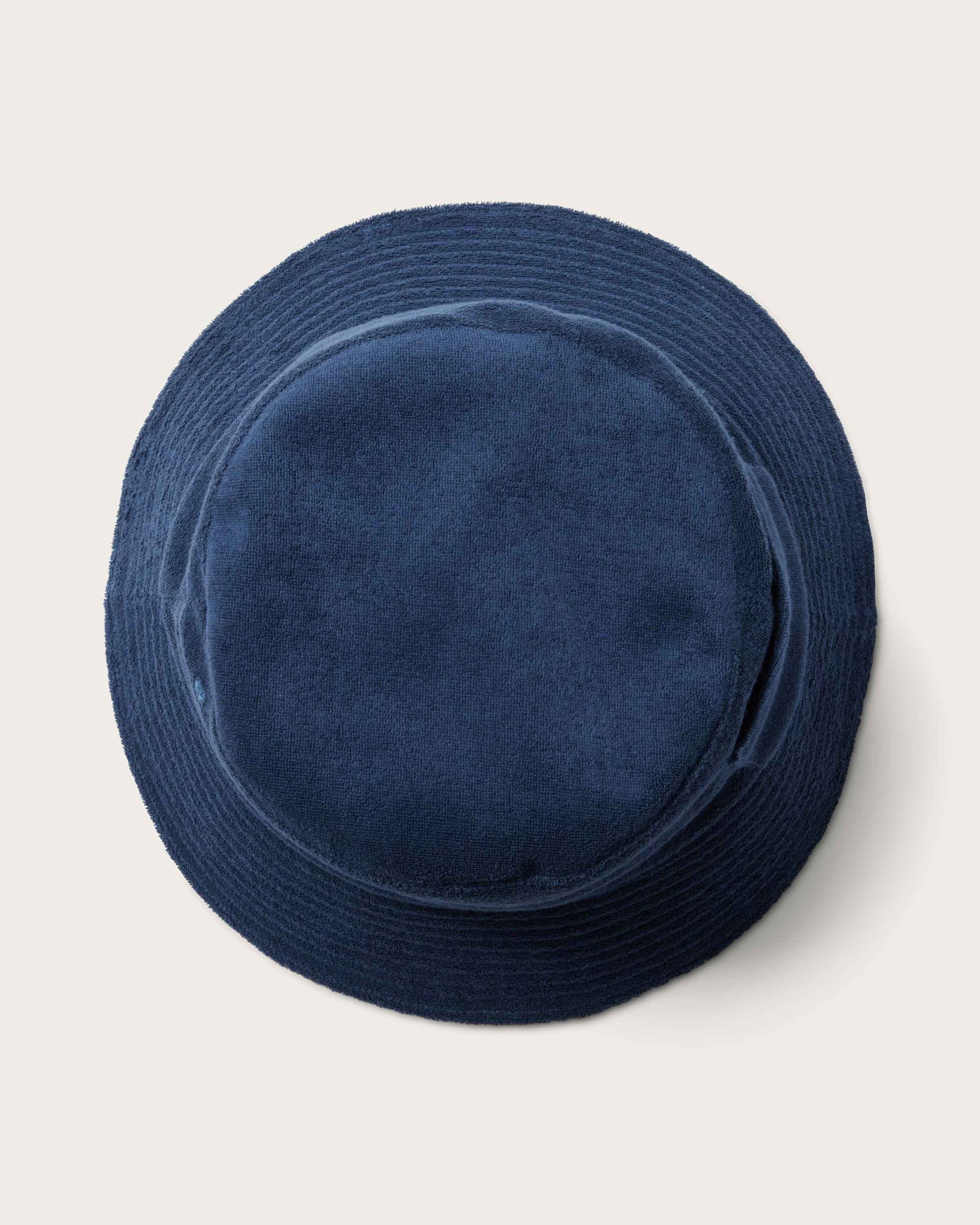 Hemlock Marina Terry Bucket Hat in Indigo top of hat