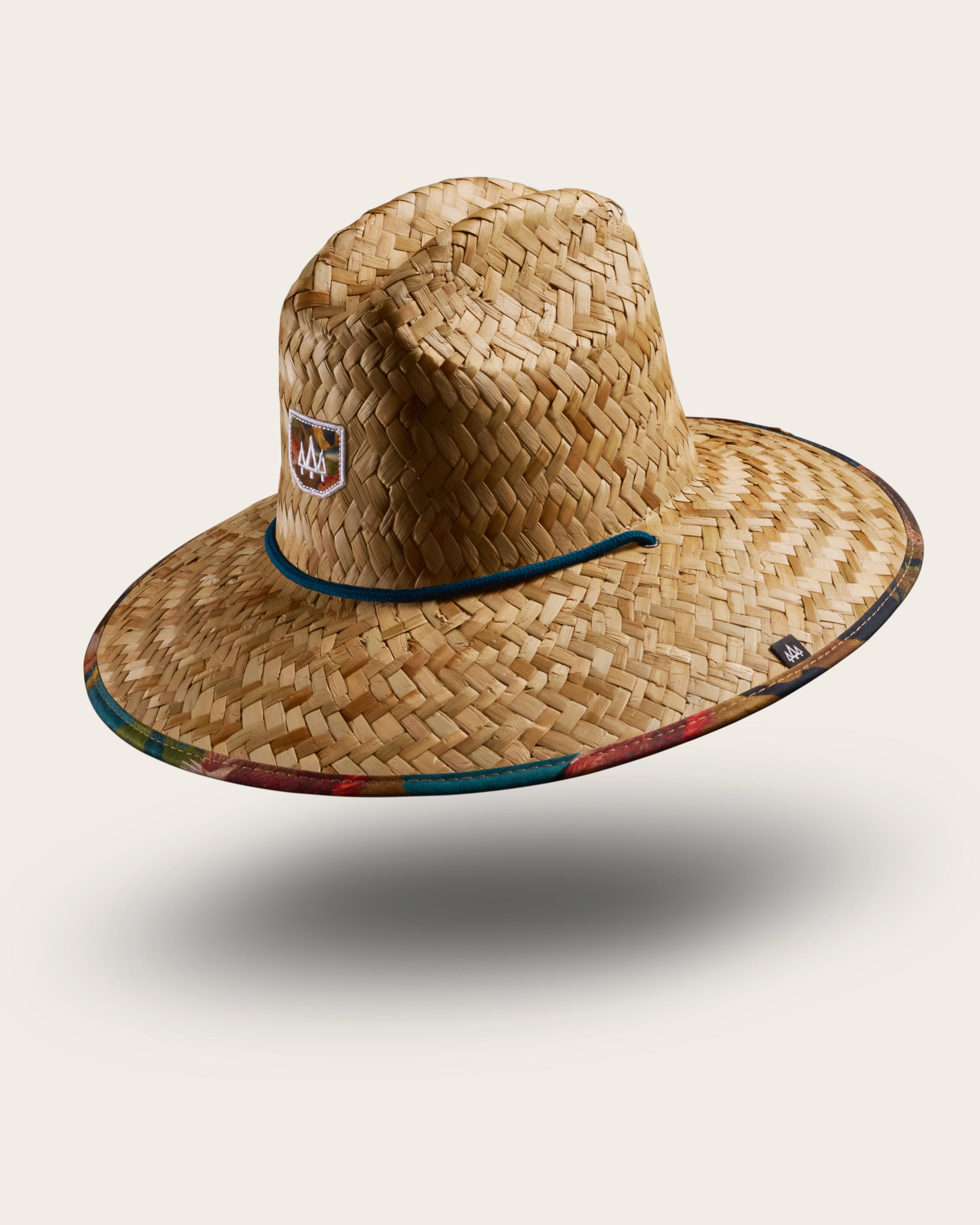 Hemlock Mariner straw lifeguard hat with saltwater fish pattern with patch