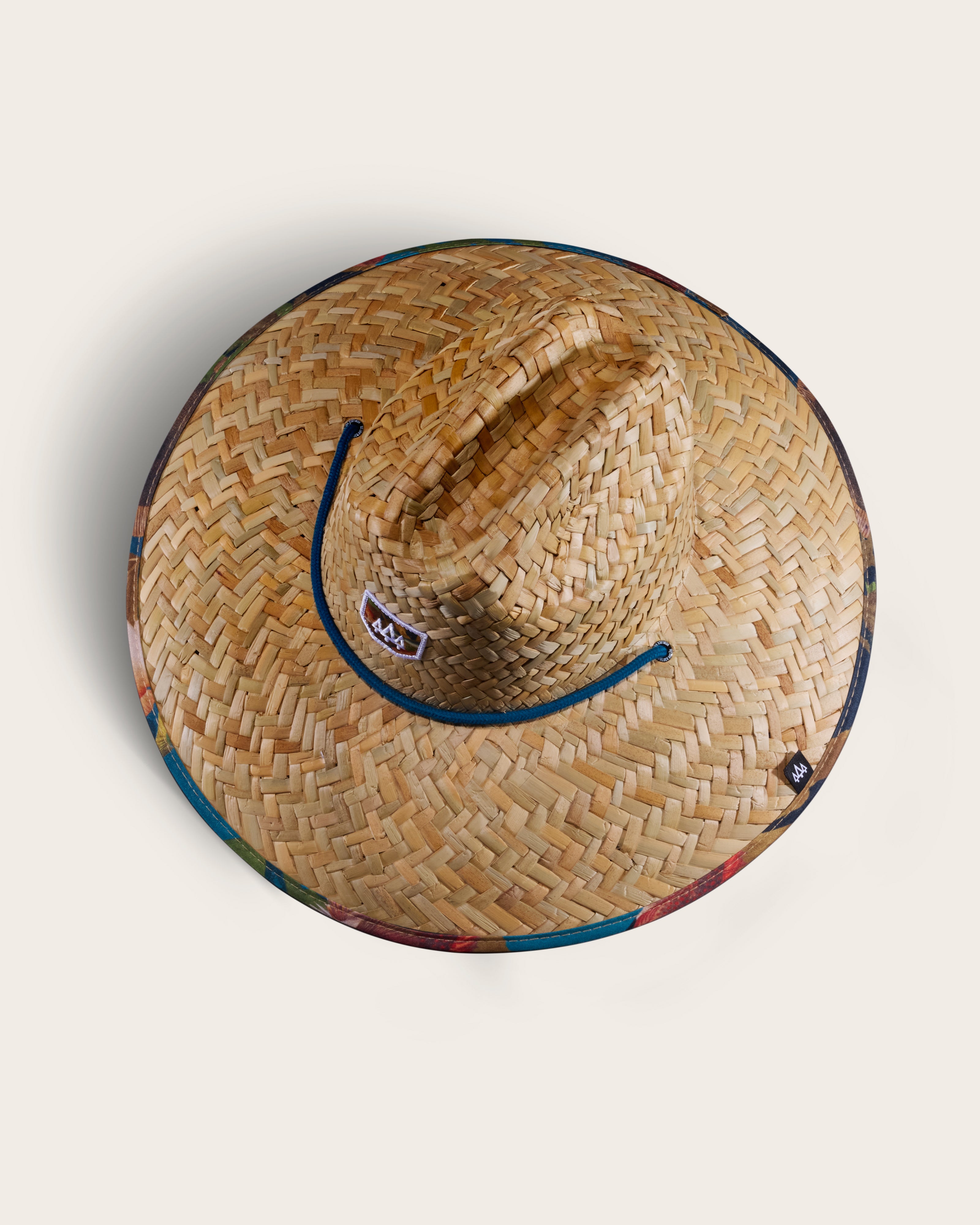 Hemlock Mariner straw lifeguard hat with saltwater fish pattern top of hat