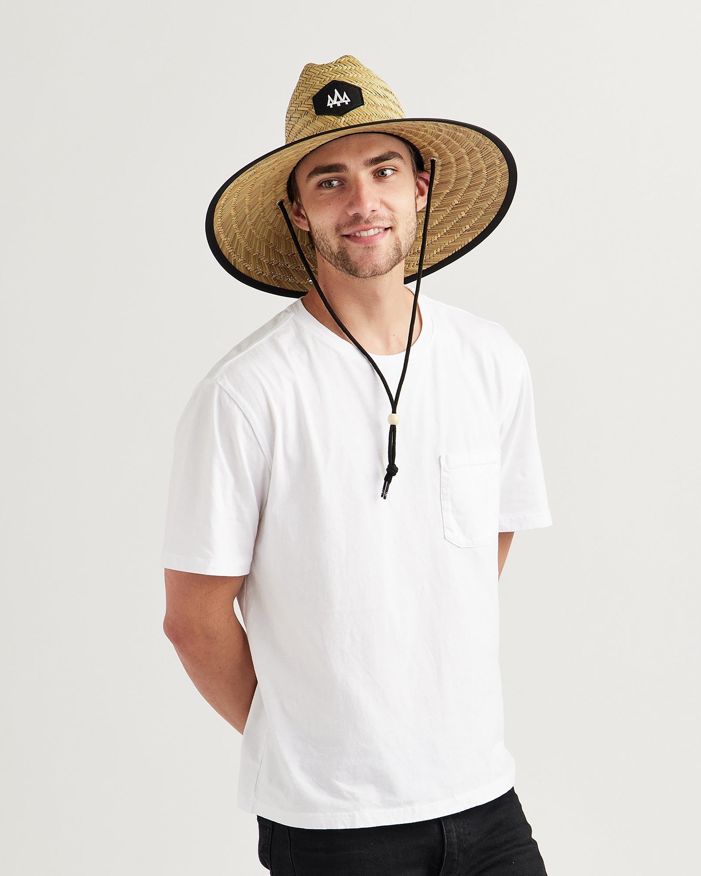Hemlock male model looking to the side wearing Midnight straw lifeguard hat with black color