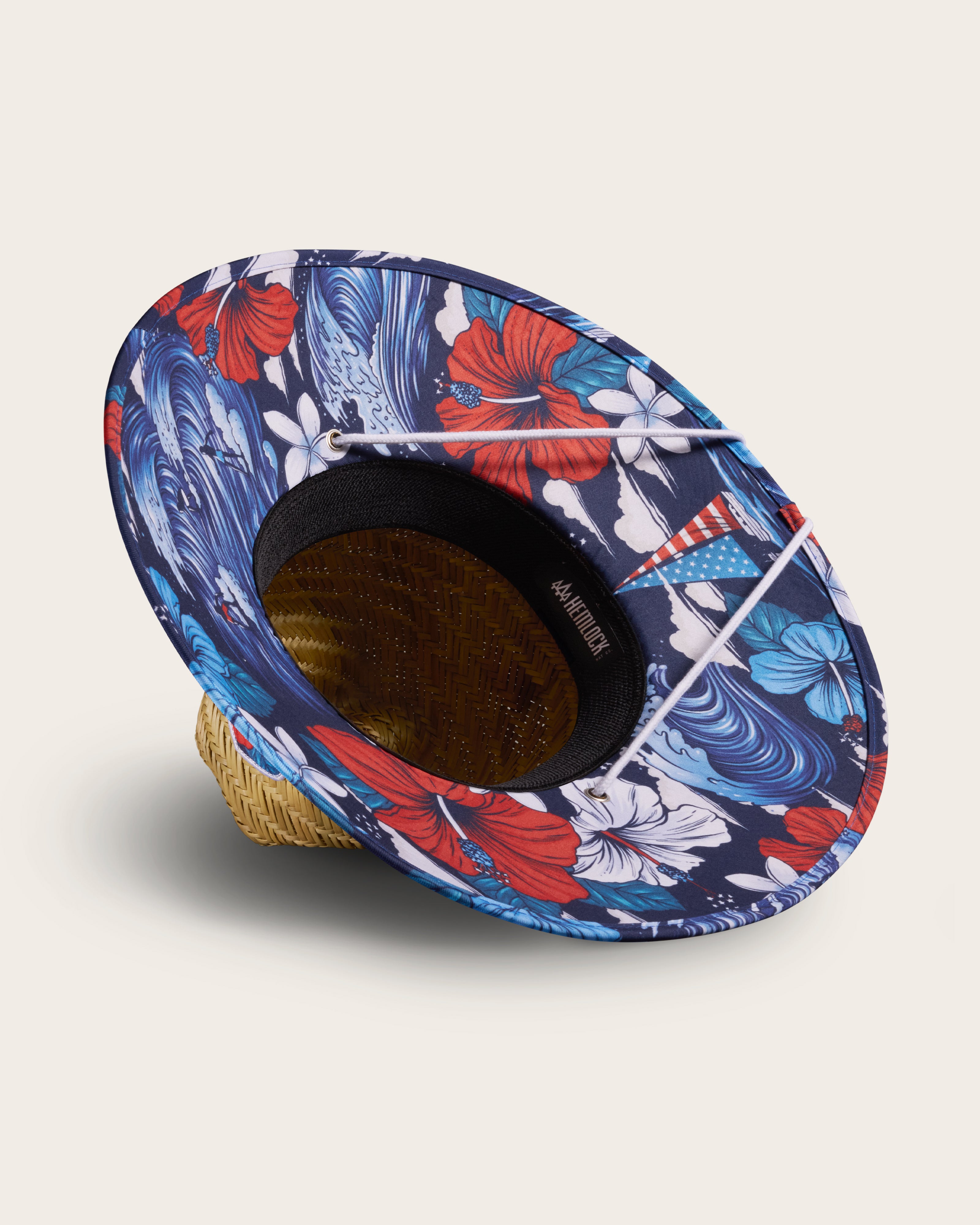  Hemlock Midway straw lifeguard hat with USA floral pattern detailed view