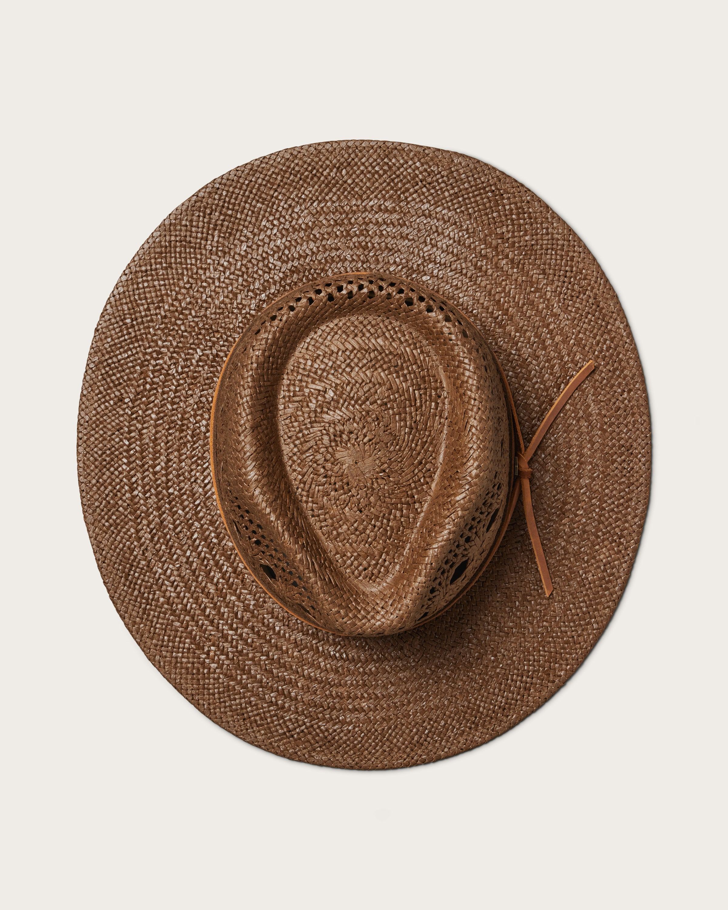 Hemlock Miller Straw Hat in Mocha color top of hat