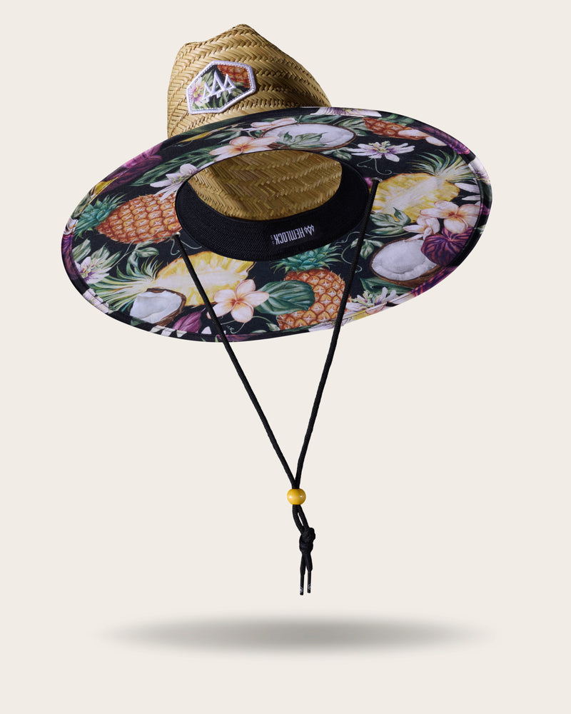 Hemlock Nightcap straw lifeguard hat with pineapple pattern