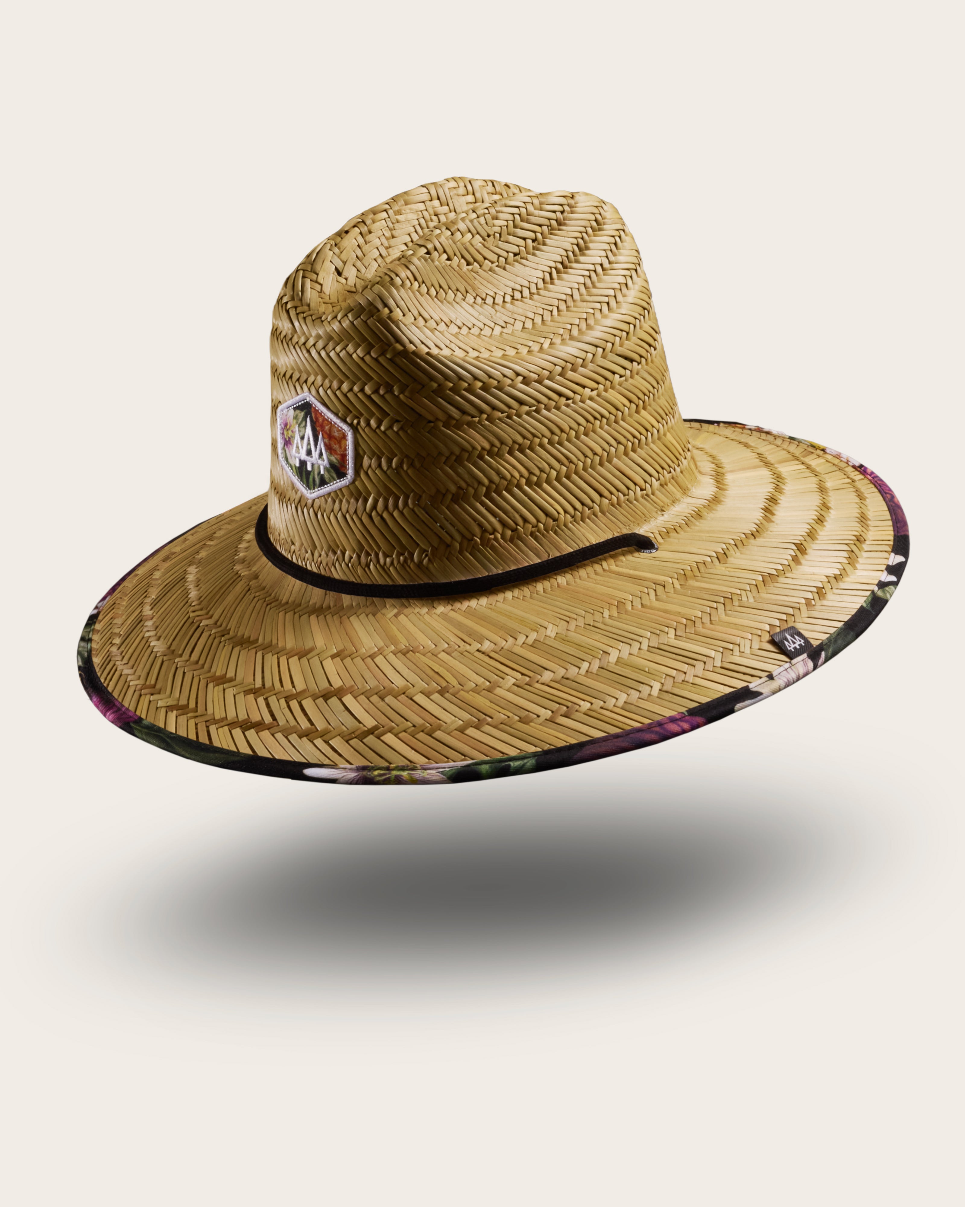 Hemlock Nightcap straw lifeguard hat with pineapple pattern with patch
