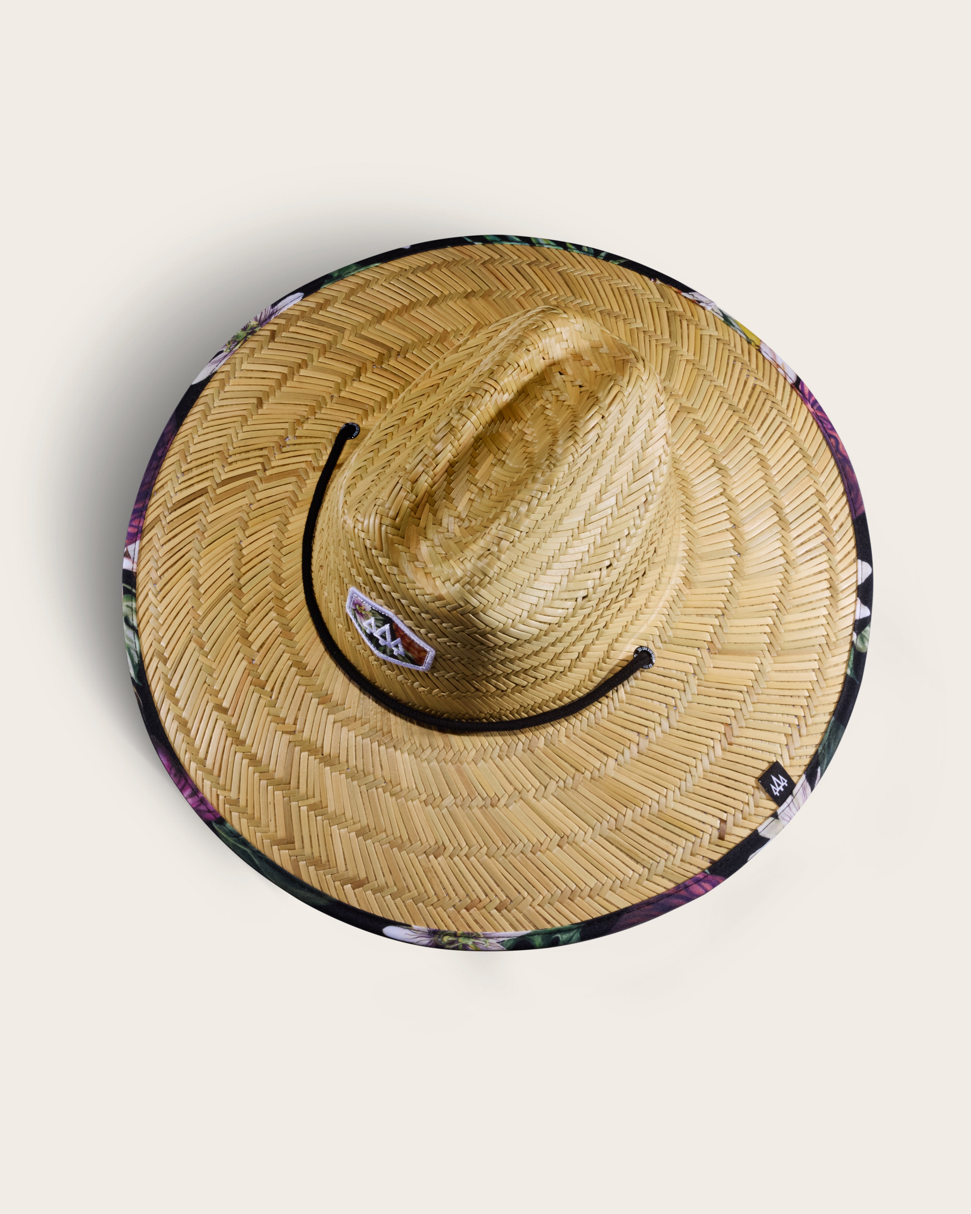 Hemlock Nightcap straw lifeguard hat with pineapple pattern top of hat