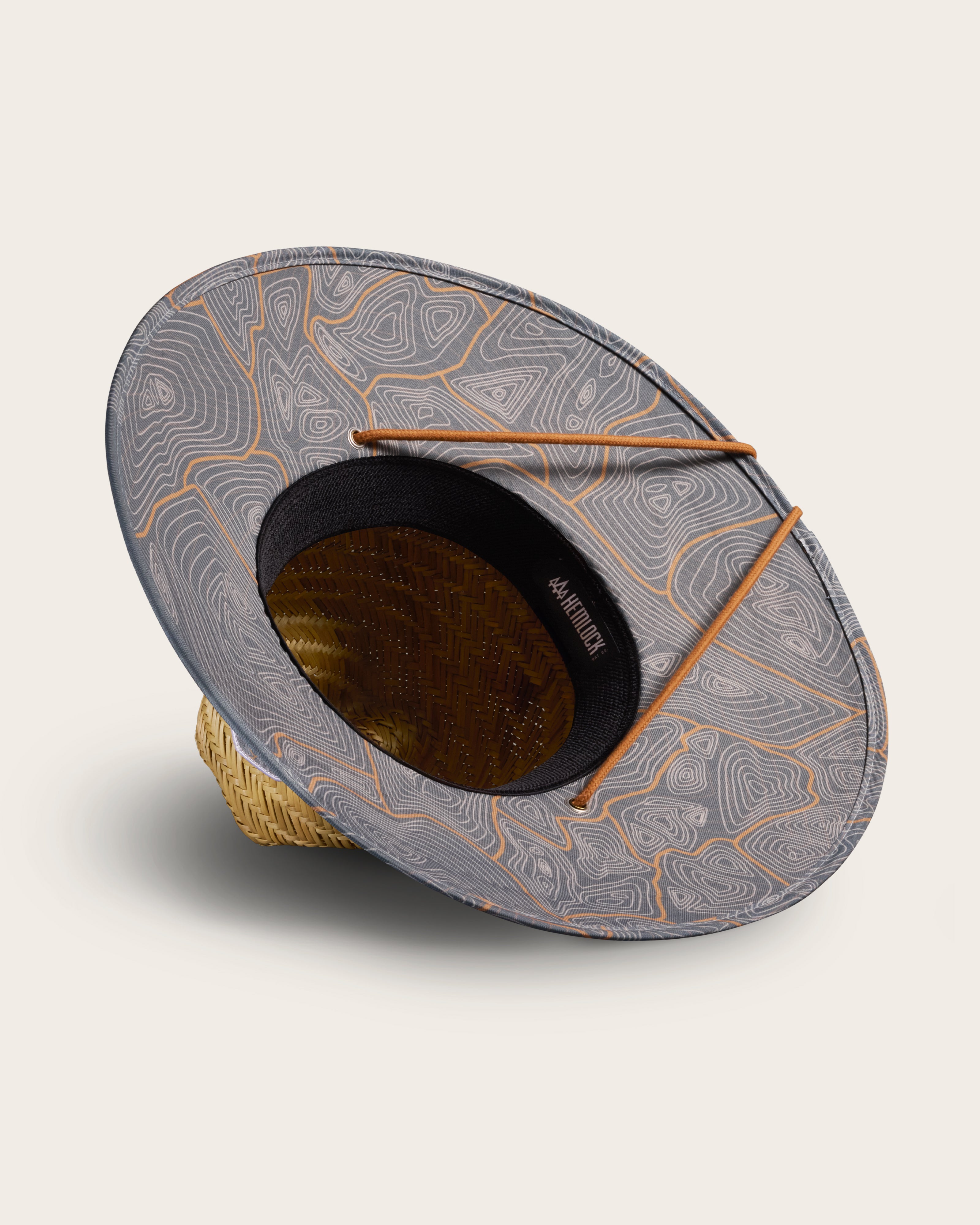 Hemlock Nomad straw lifeguard hat with topography pattern detailed view