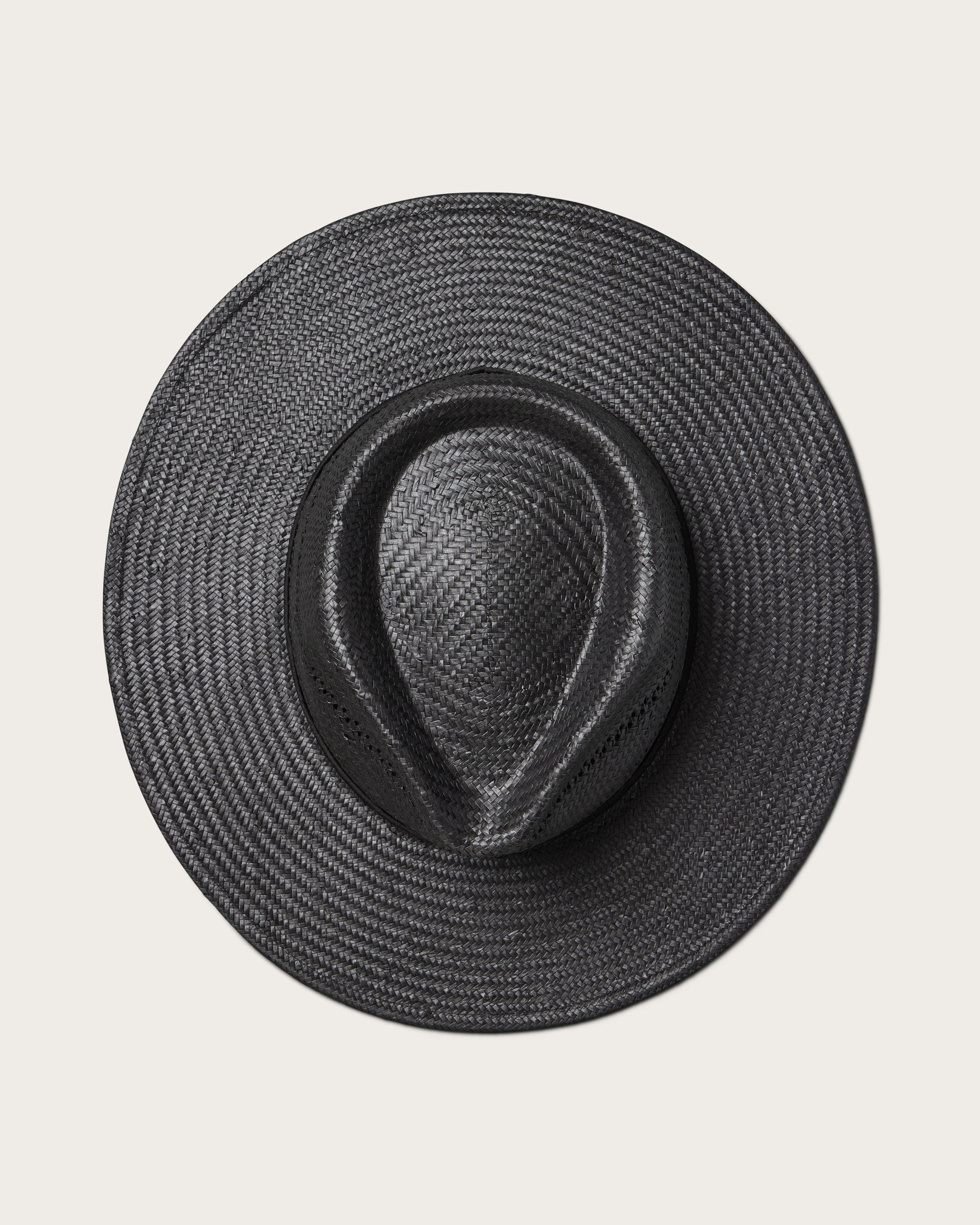 Hemlock Nova Straw Fedora in Onyx color top of hat