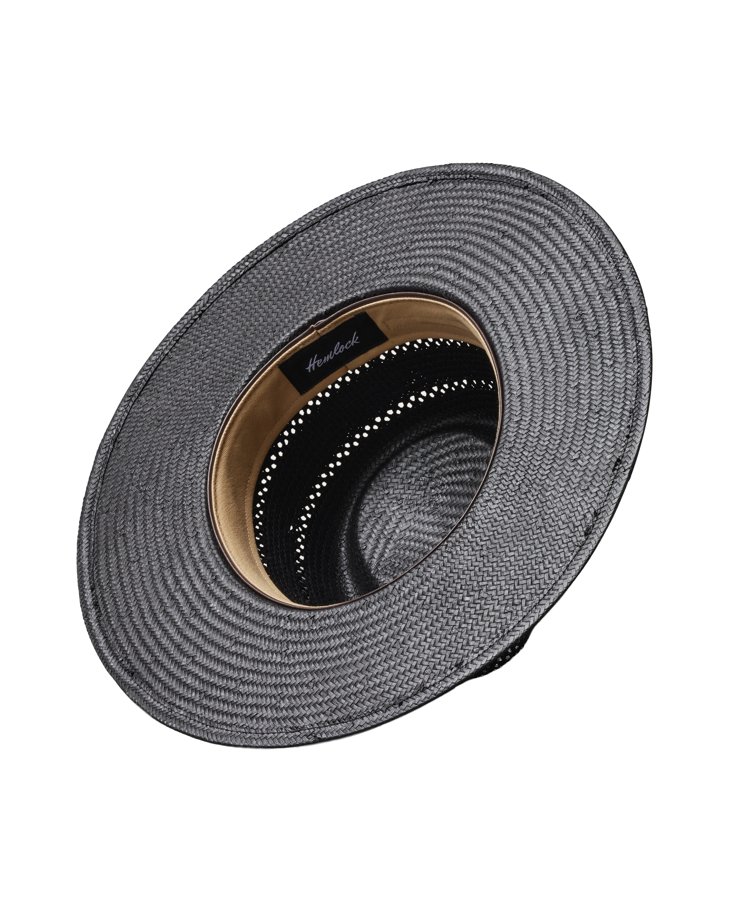 Hemlock Nova Straw Fedora in Onyx color top of hat