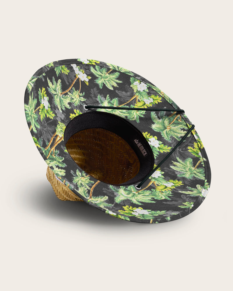 Hemlock Palms straw lifeguard hat with palm tree pattern detailed view