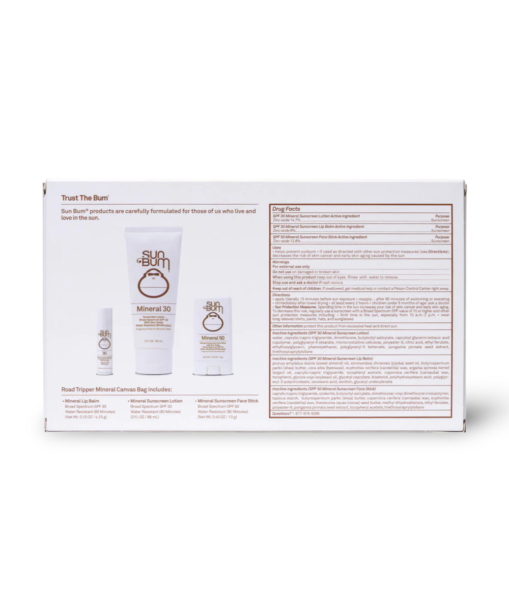 Sun Bum® Mineral Kit back of packaging with drug facts