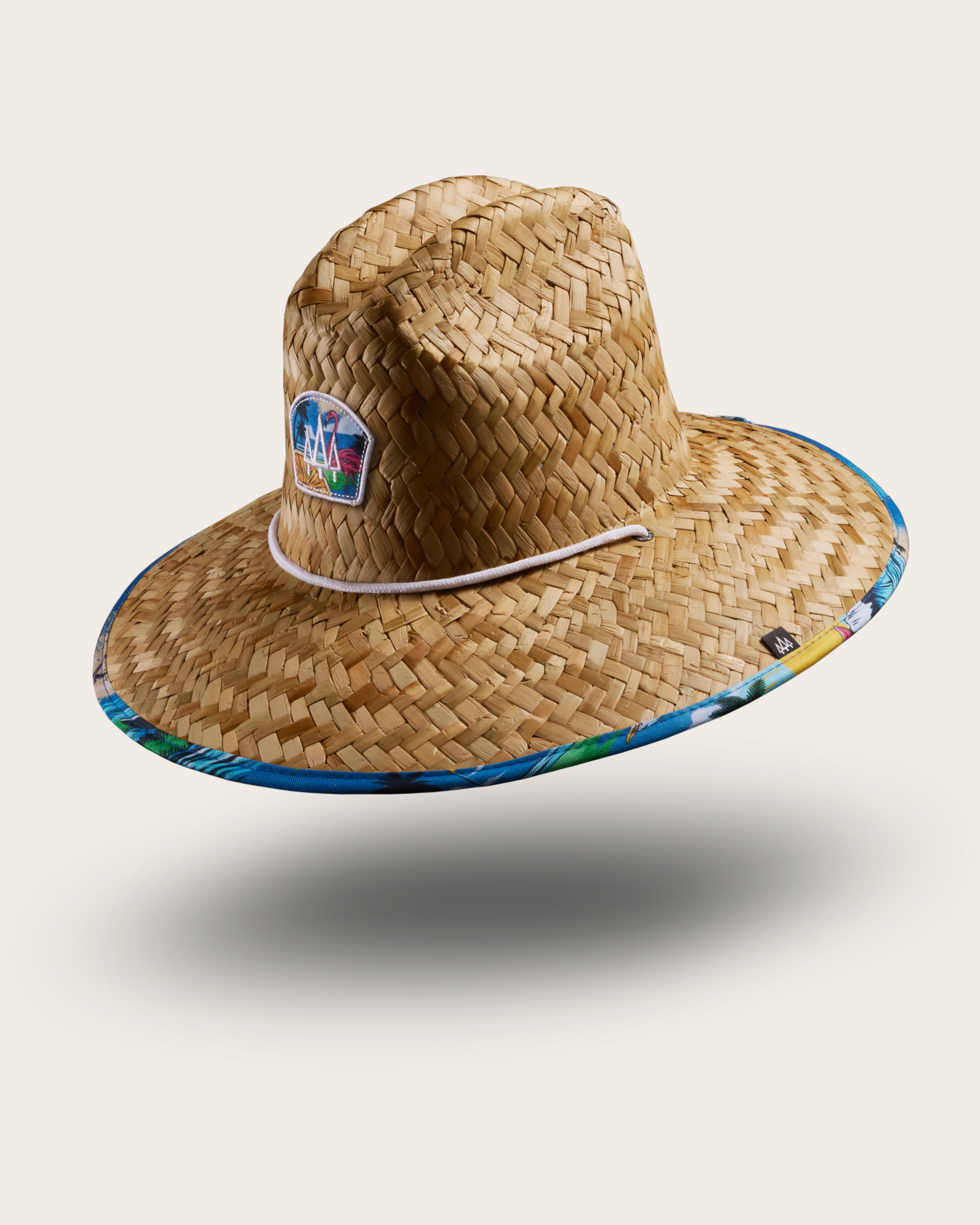 Hemlock Seaside straw lifeguard hat with beachside pattern with patch