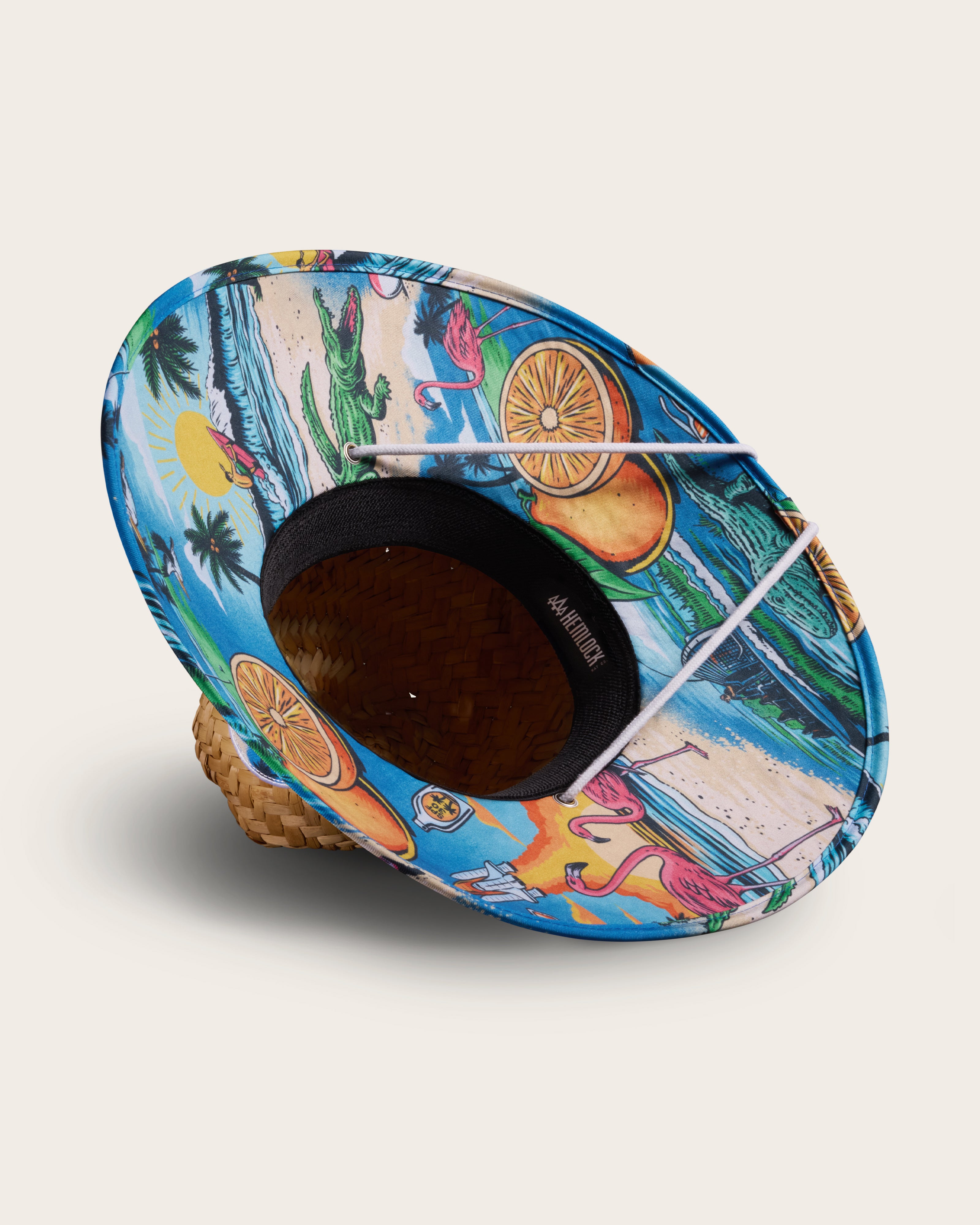 Hemlock Seaside straw lifeguard hat with beachside pattern detailed view