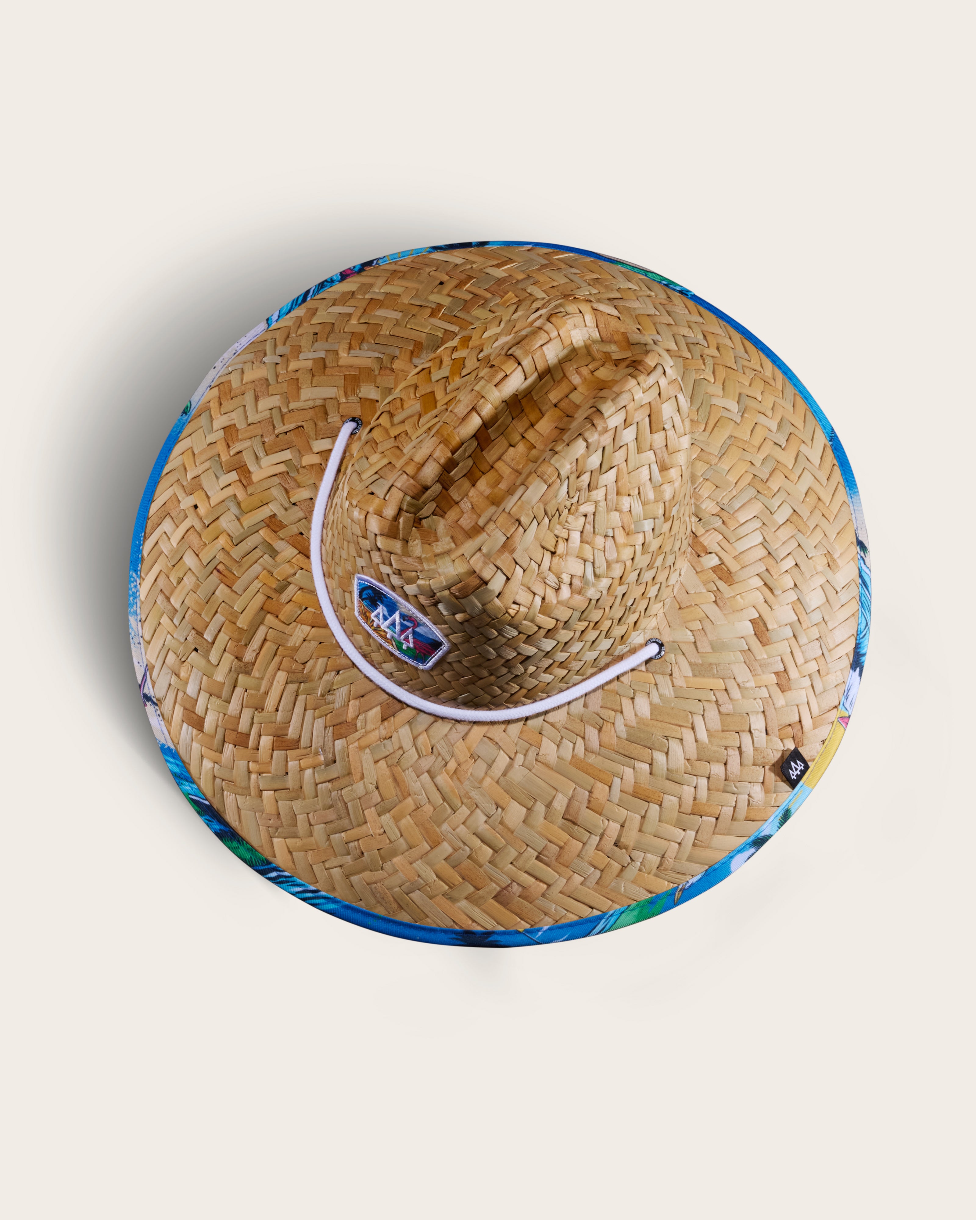 Hemlock Seaside straw lifeguard hat with beachside pattern top of hat