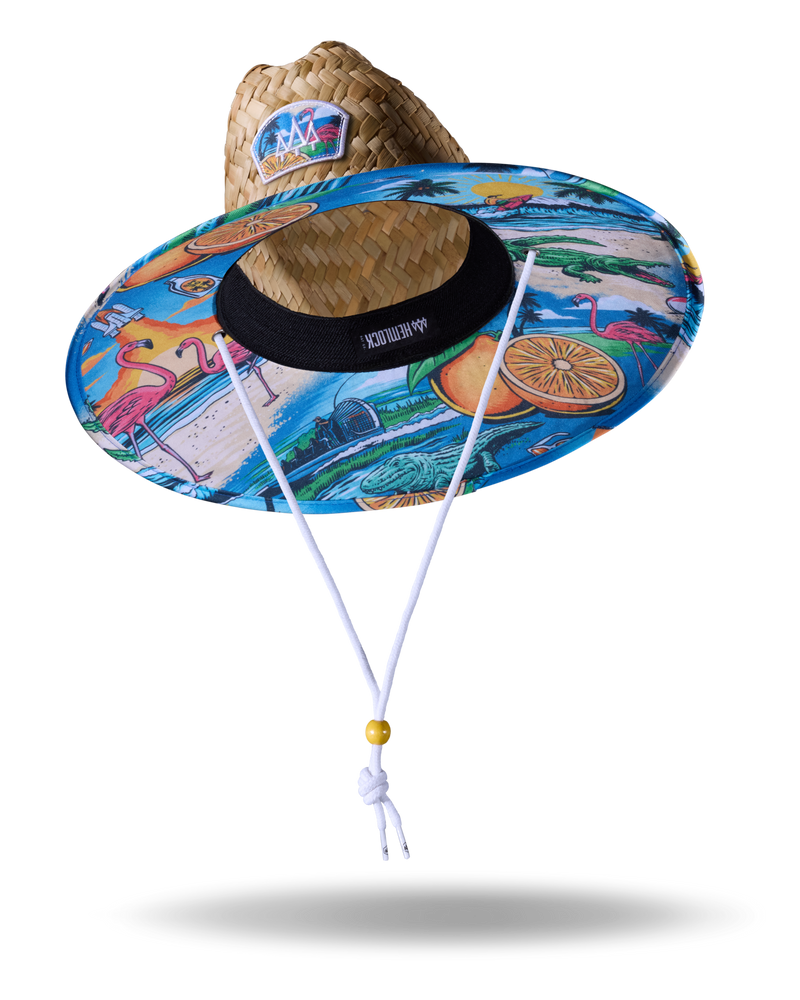 Hemlock Seaside straw lifeguard hat with beachside pattern