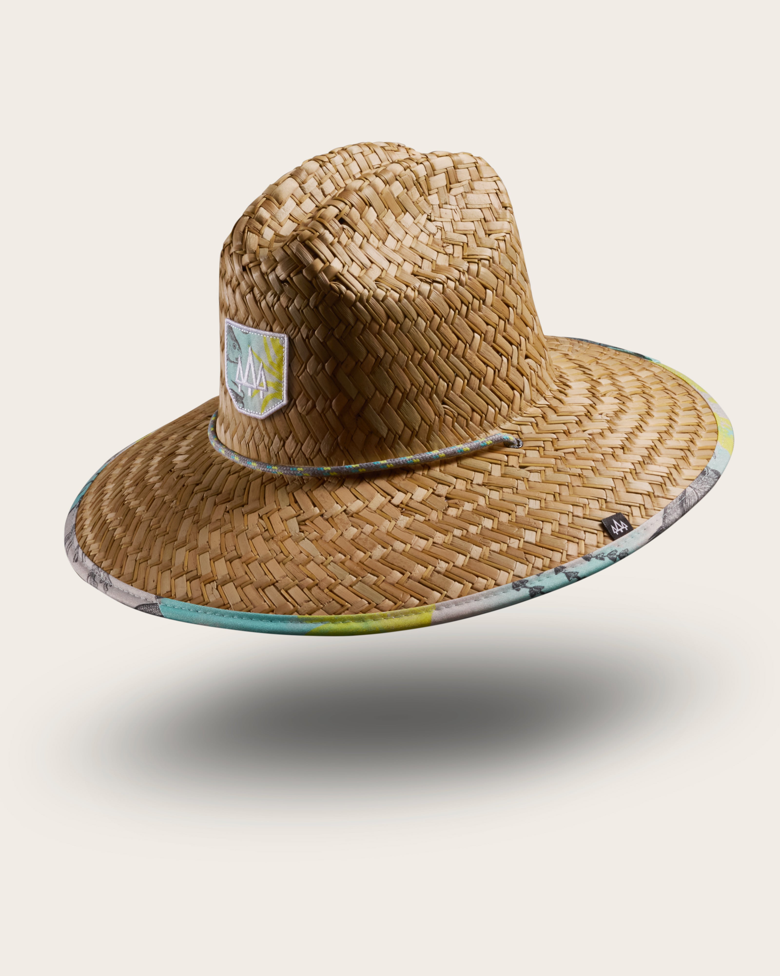 Hemlock Skipper straw lifeguard hat with saltwater neon pattern with patch