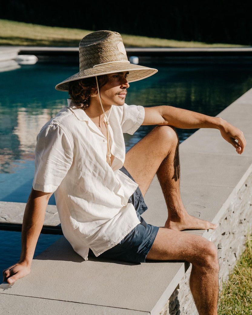 UPF50 Straw Lifeguard Hat- Blue Monstera