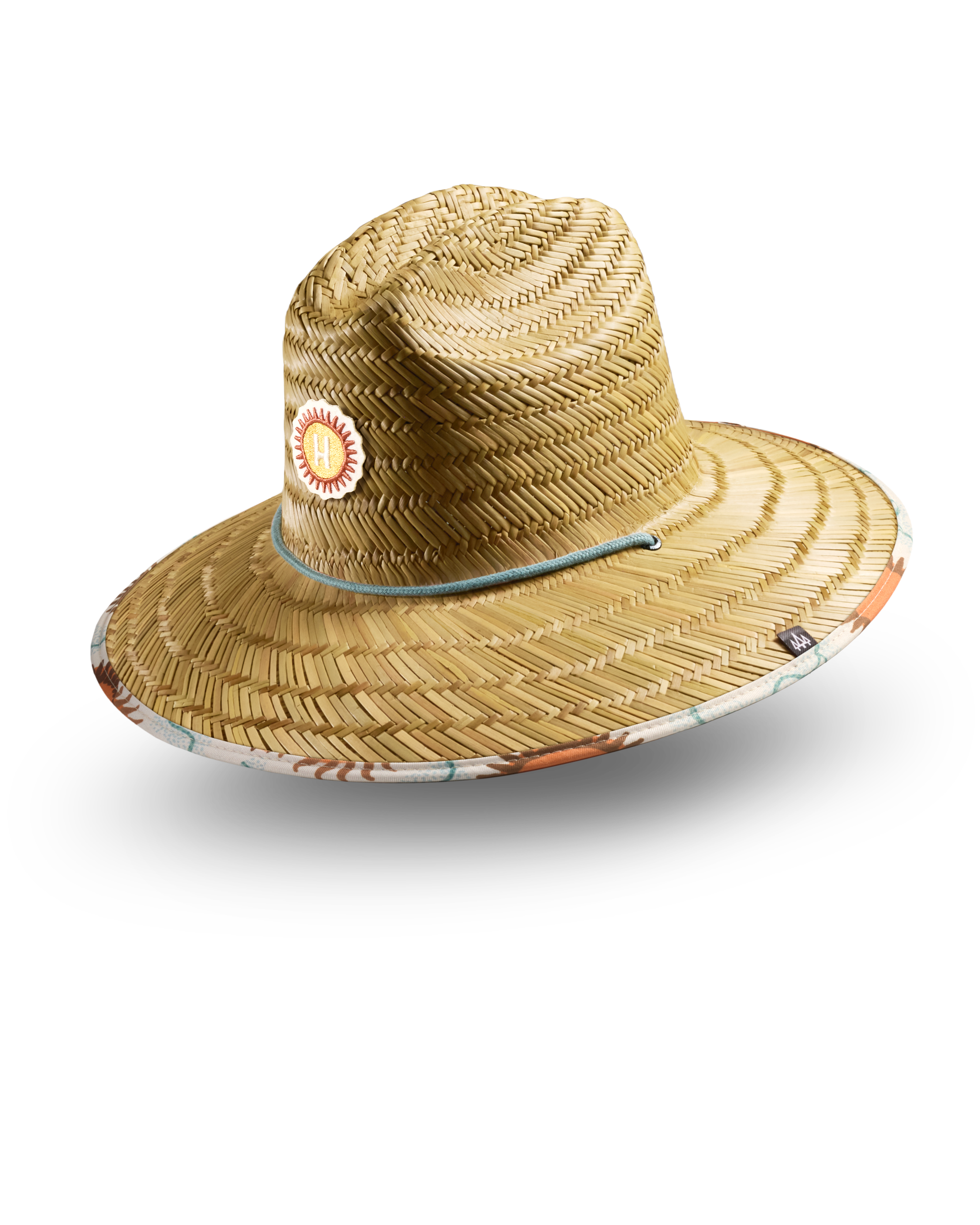 Hemlock UPF50+ Lifeguard Straw Hat in Suns print side view