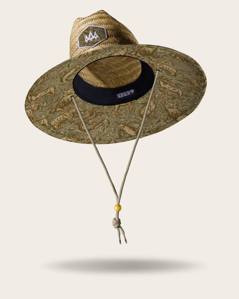 Hemlock Wildwood straw lifeguard hat with wildlife pattern