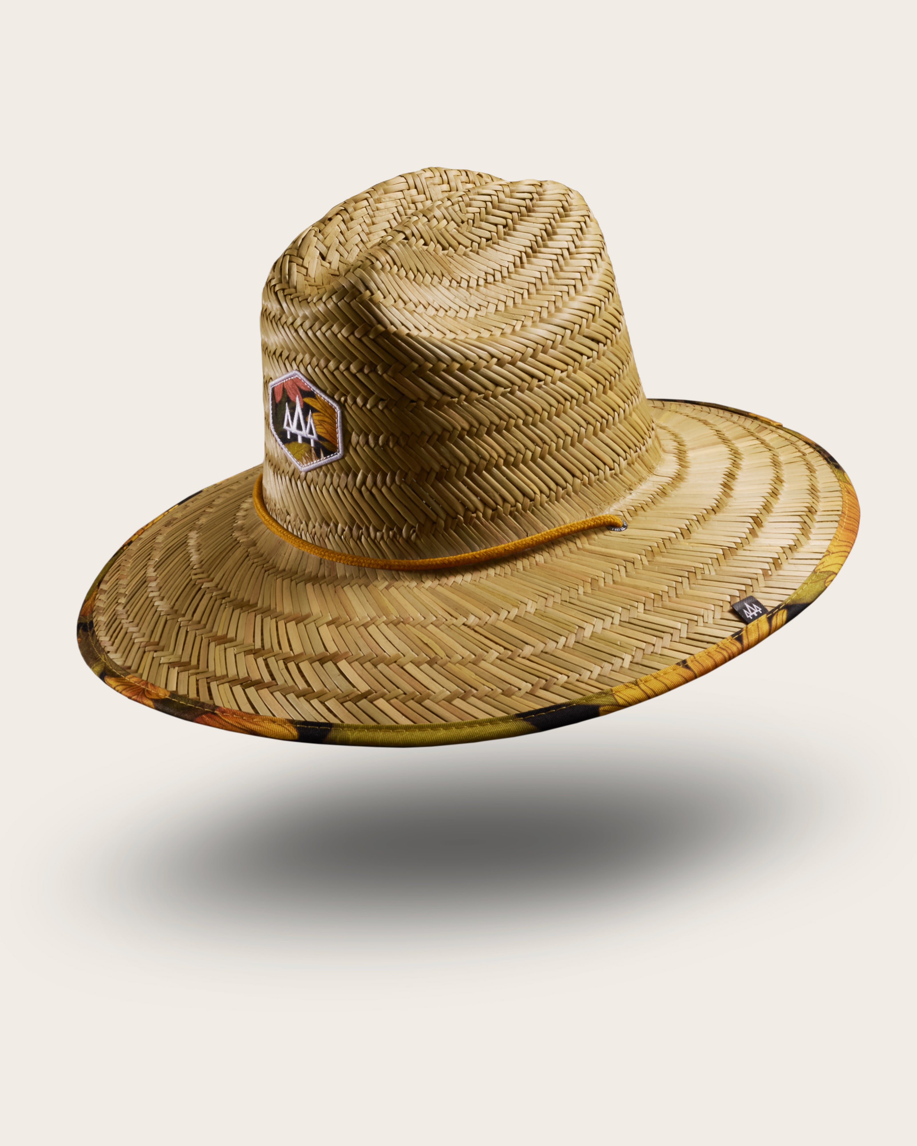 Hemlock Woodstock straw lifeguard hat with sunflower pattern with patch