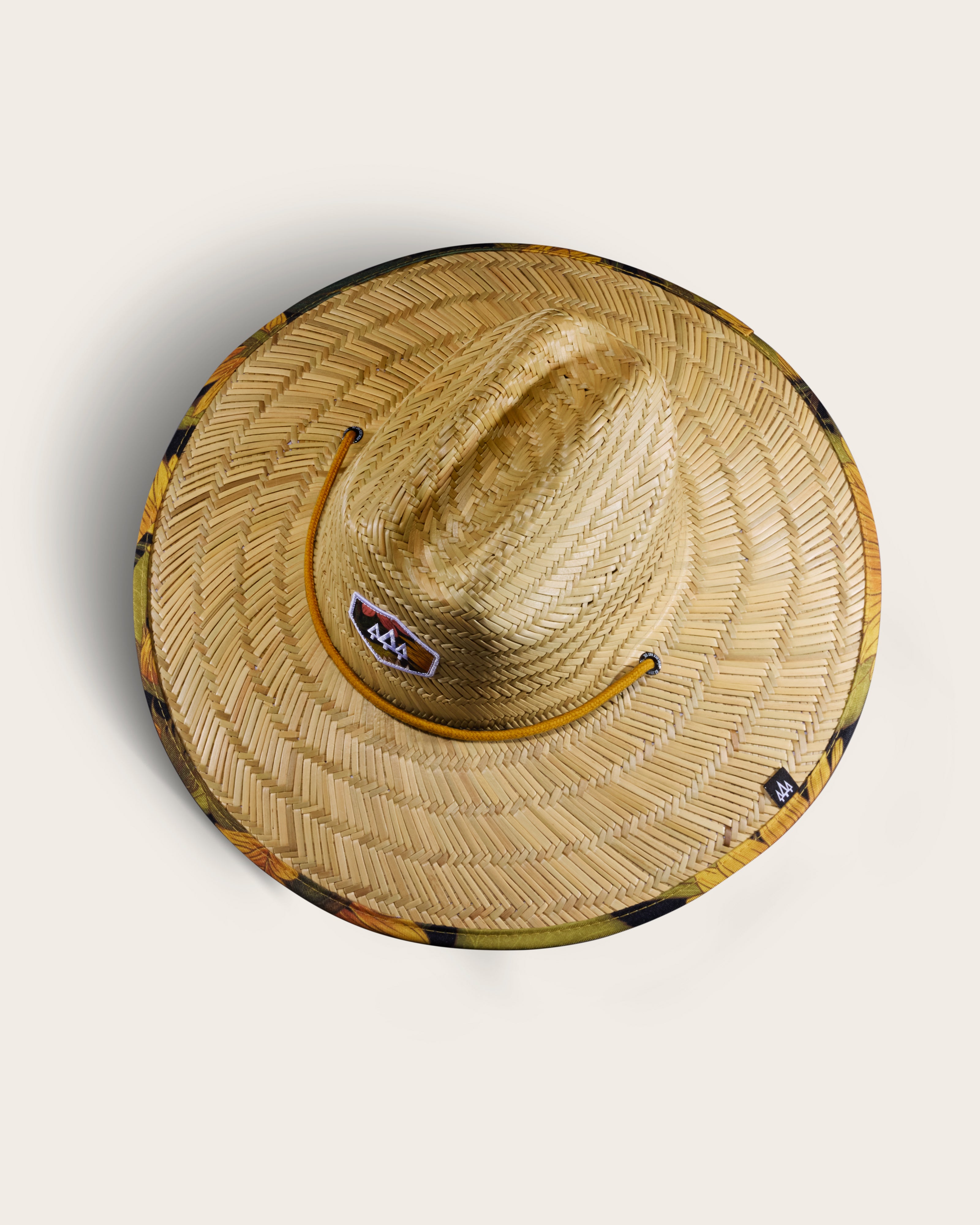 Hemlock Woodstock straw lifeguard hat with sunflower pattern top of hat