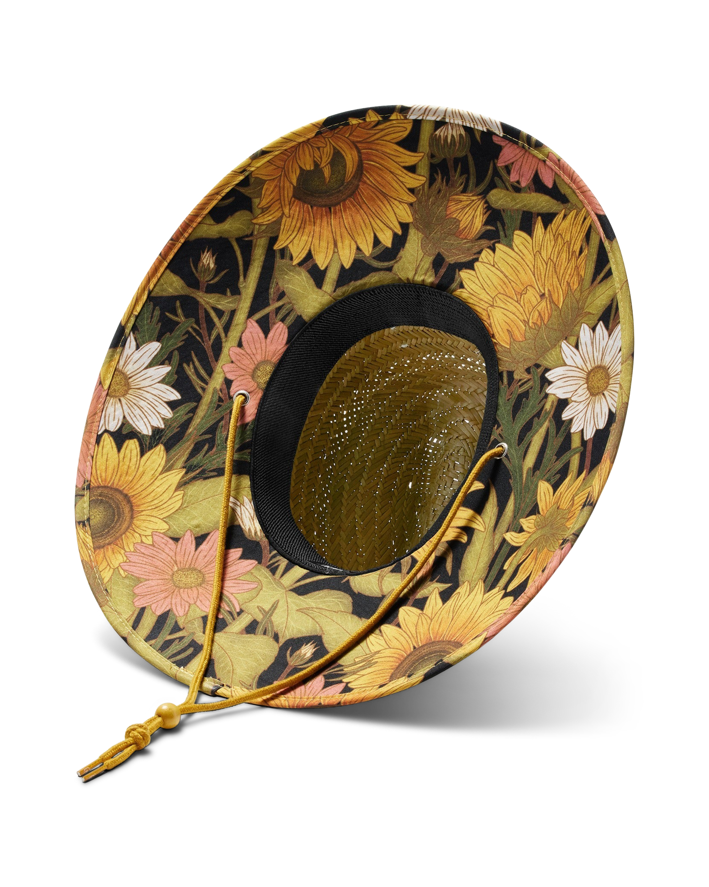 Hemlock Woodstock straw lifeguard hat with sunflower pattern detailed view